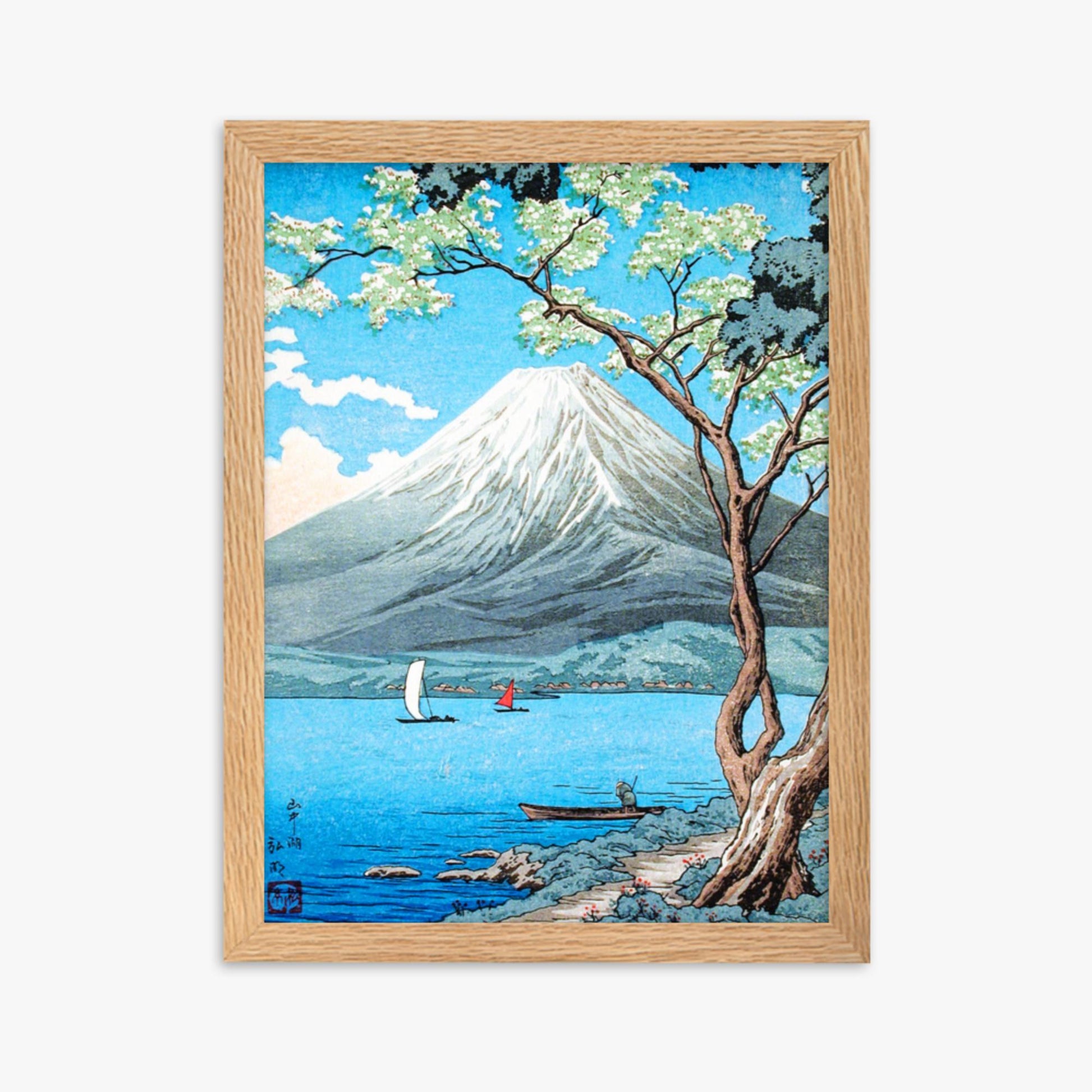 Takahashi Hiroaki (Shōtei) - Mount Fuji from Lake Yamanaka 30x40 cm Poster With Oak Frame