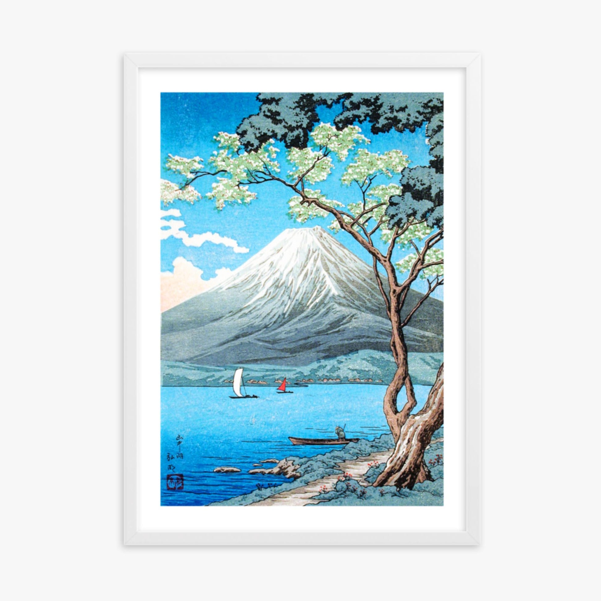 Takahashi Hiroaki (Shōtei) - Mount Fuji from Lake Yamanaka 50x70 cm Poster With White Frame