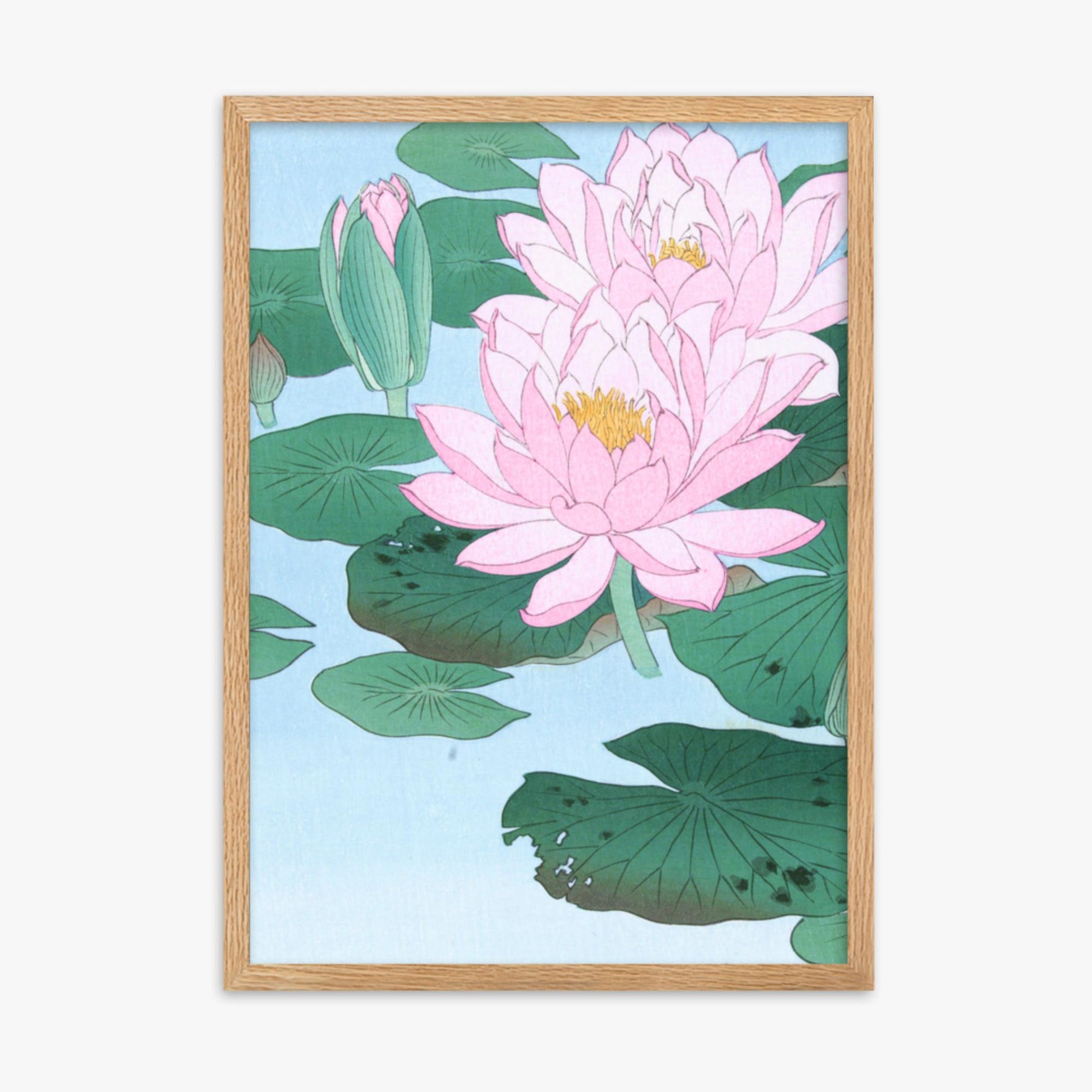 Ohara Koson - Water Lily 50x70 cm Poster With Oak Frame