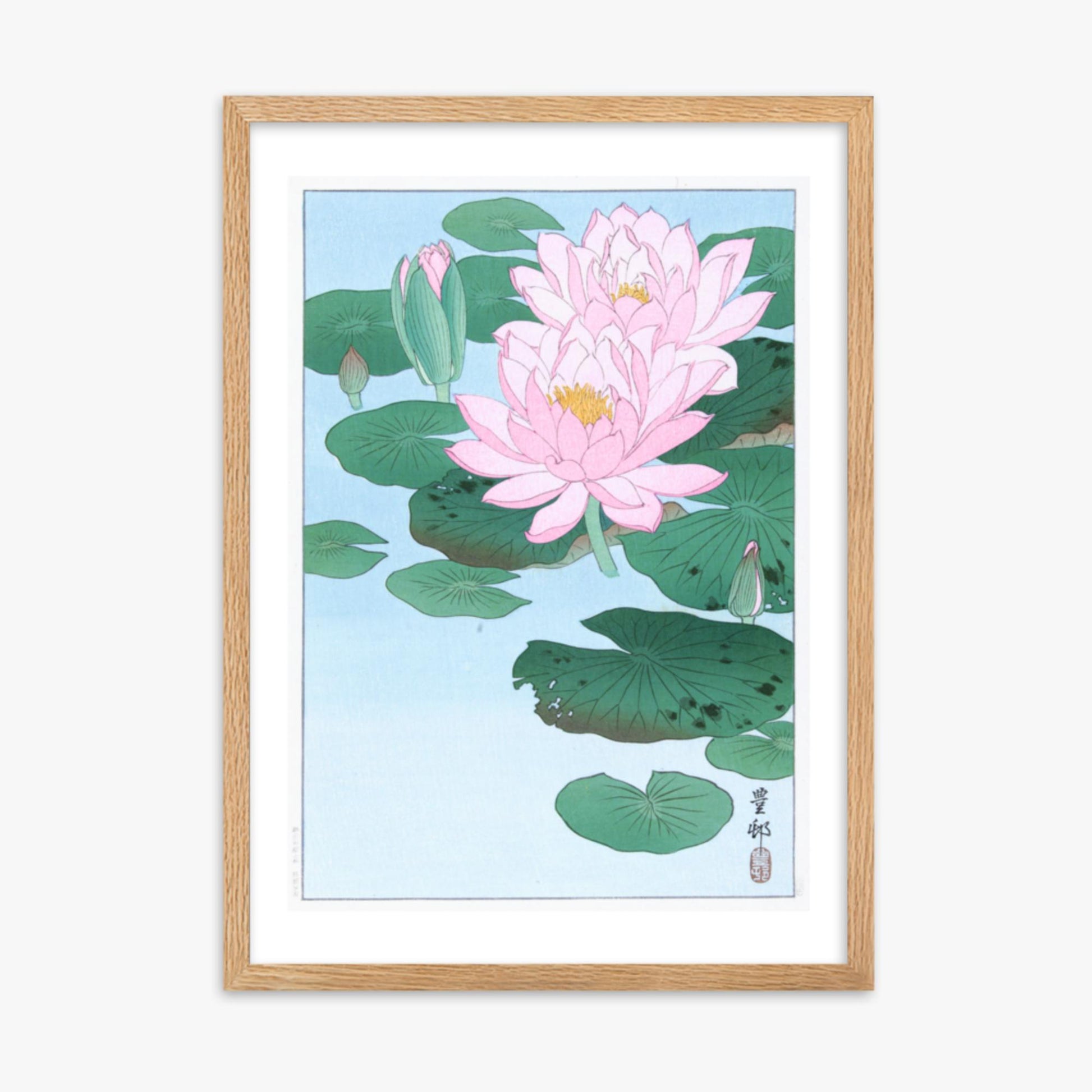 Ohara Koson - Water Lily 50x70 cm Poster With Oak Frame