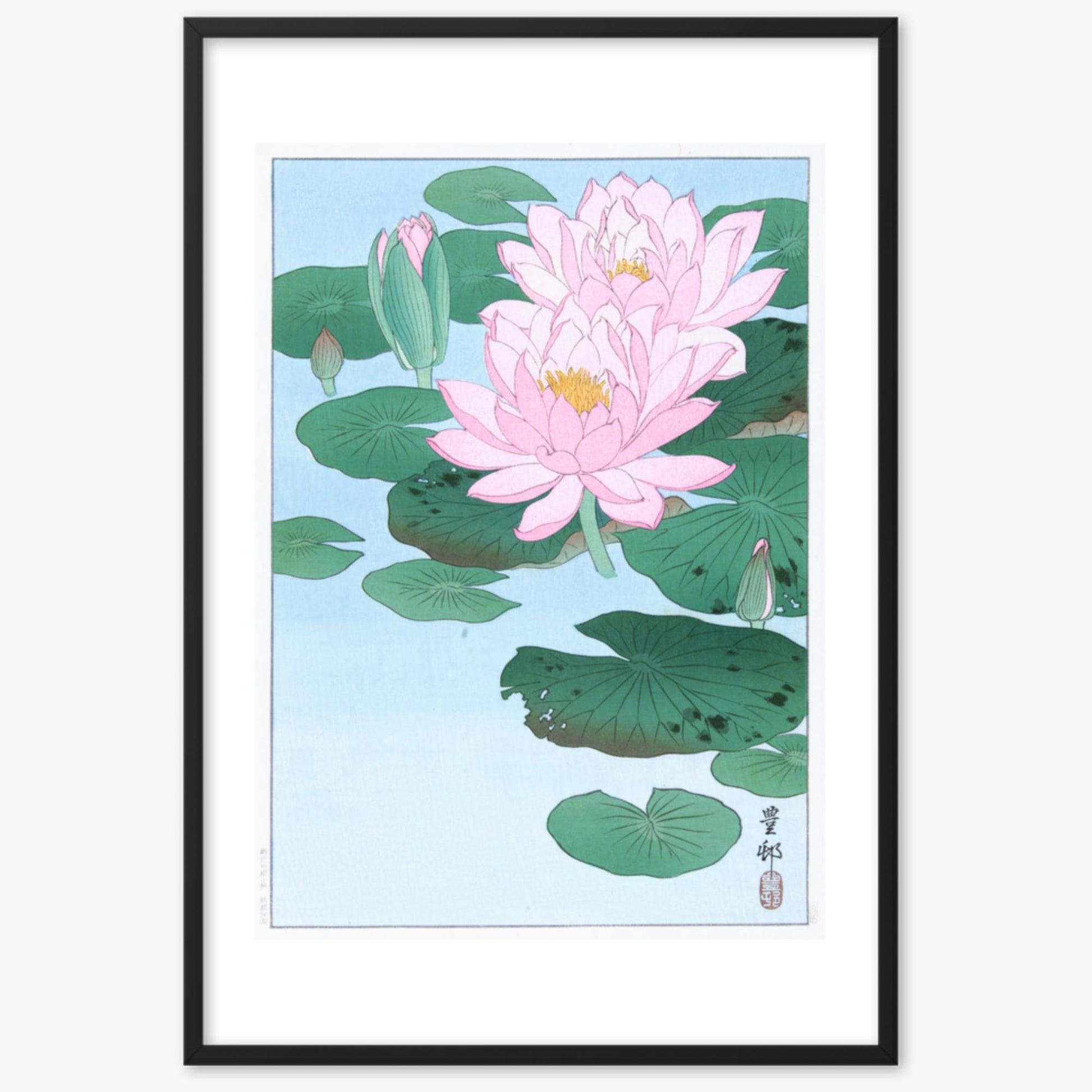 Ohara Koson - Water Lily 61x91 cm Poster With Black Frame