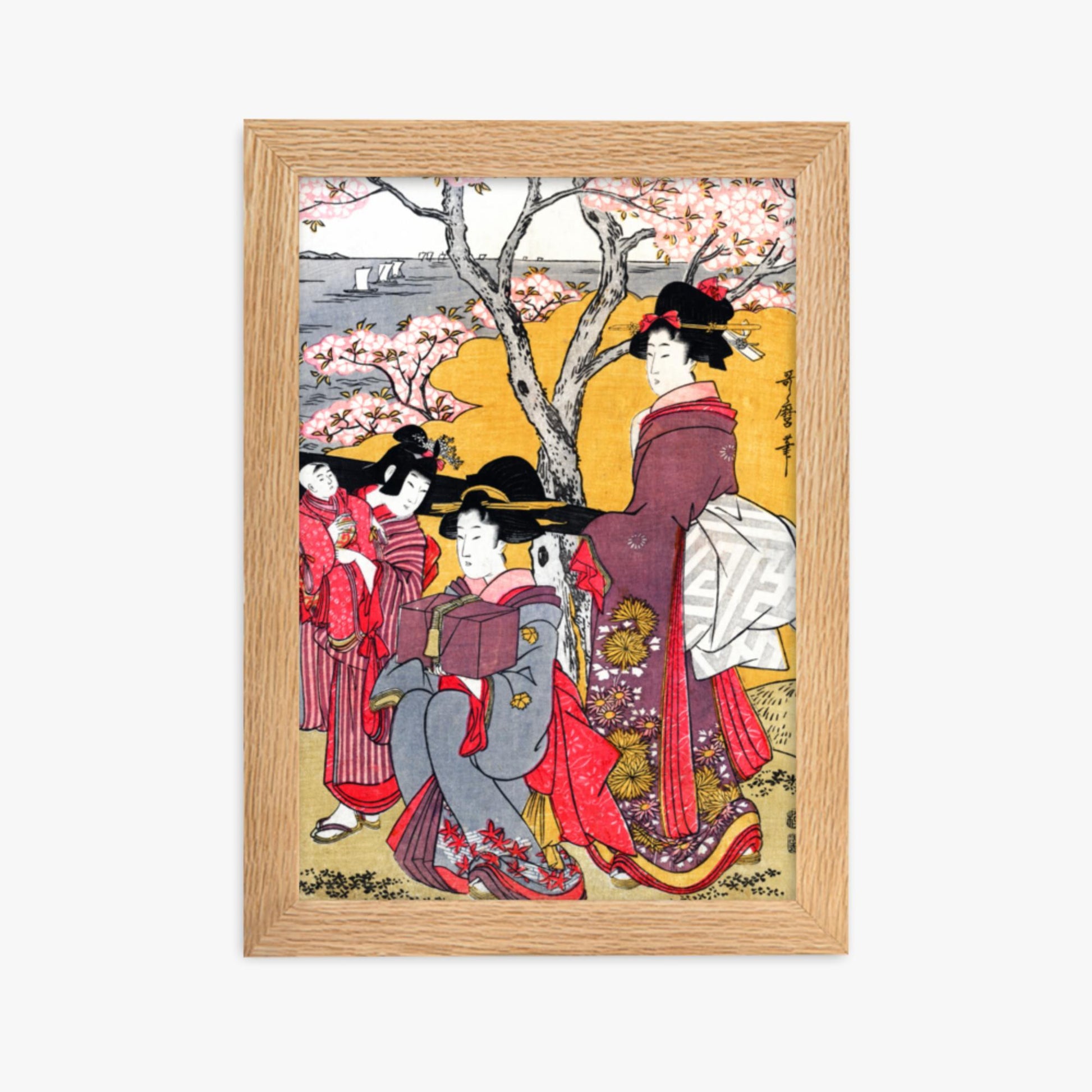 Kitagawa Utamaro - Cherry-viewing at Gotenyama 21x30 cm Poster With Oak Frame