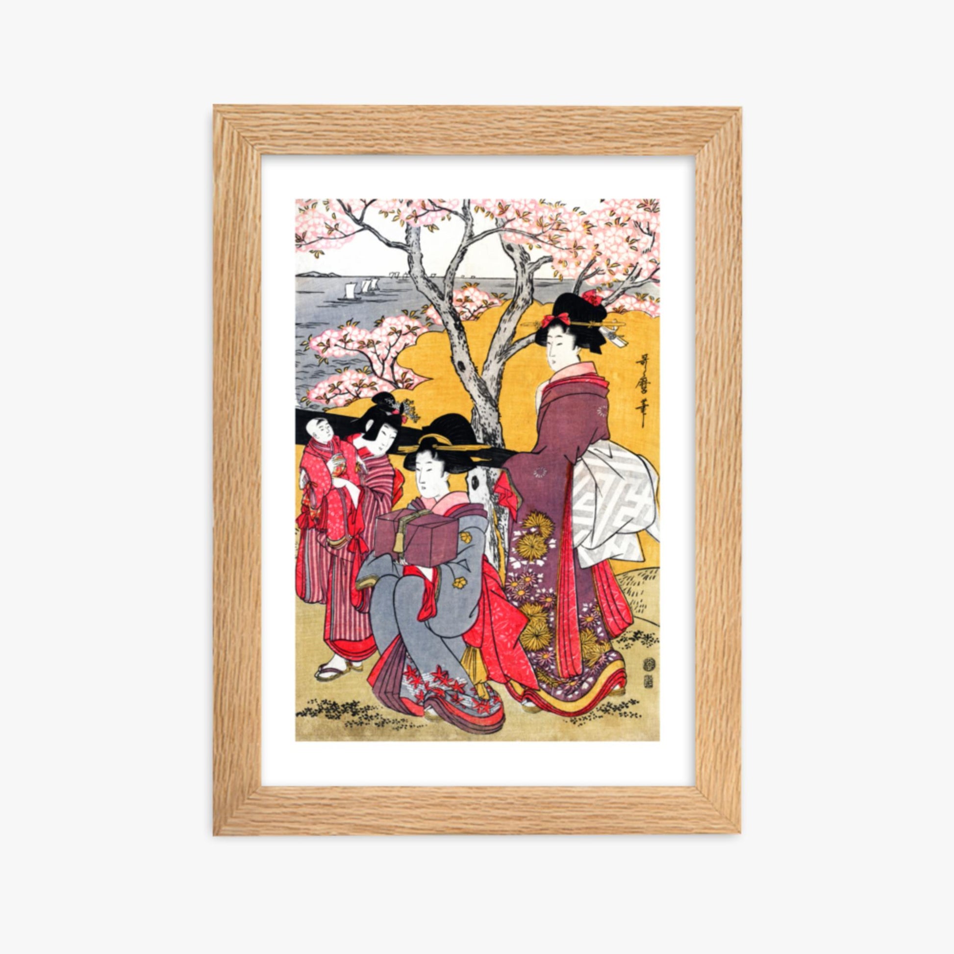 Kitagawa Utamaro - Cherry-viewing at Gotenyama 21x30 cm Poster With Oak Frame