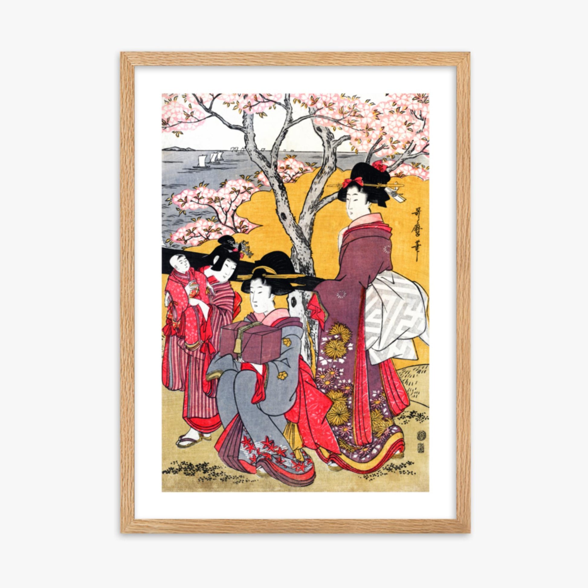 Kitagawa Utamaro - Cherry-viewing at Gotenyama 50x70 cm Poster With Oak Frame