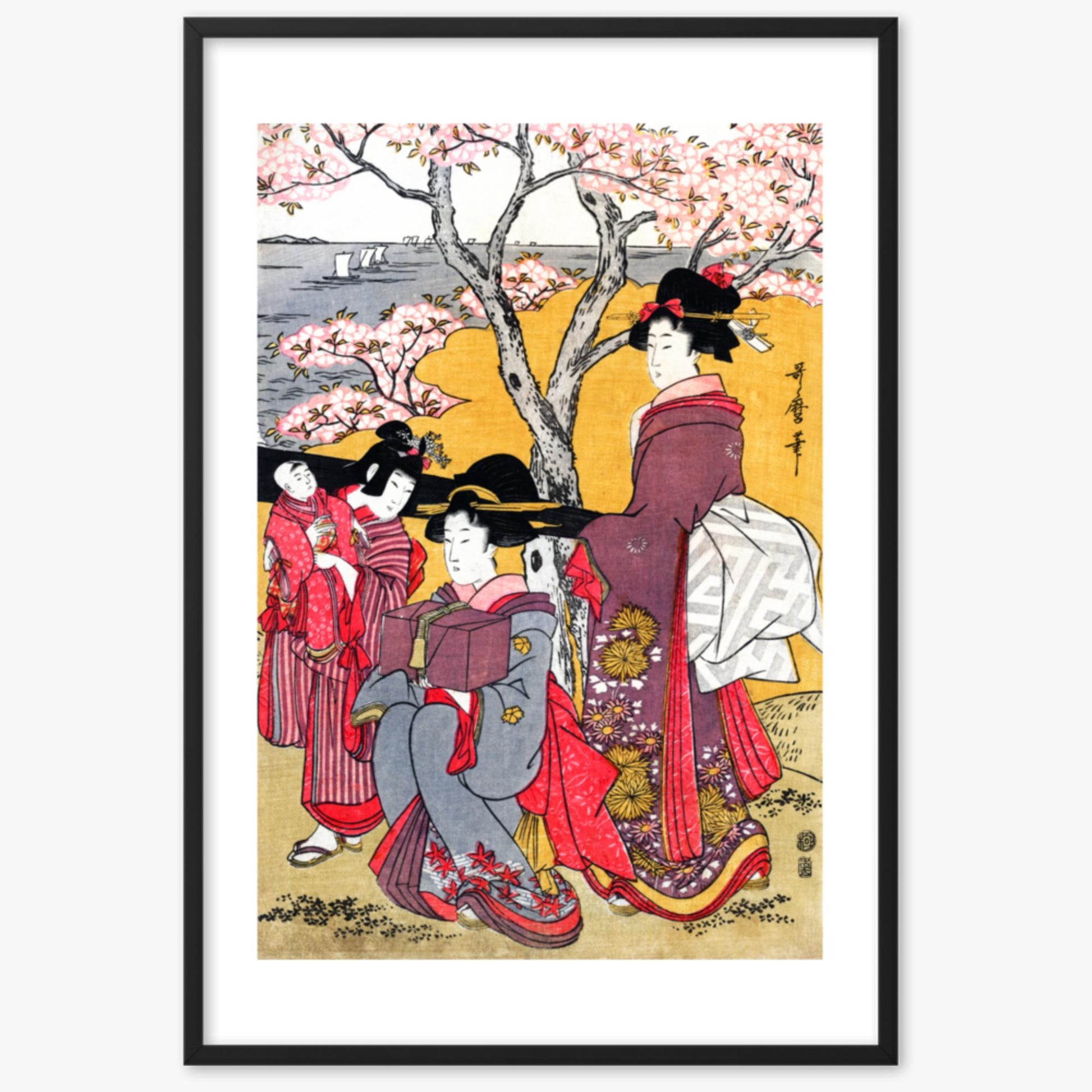 Kitagawa Utamaro - Cherry-viewing at Gotenyama 61x91 cm Poster With Black Frame