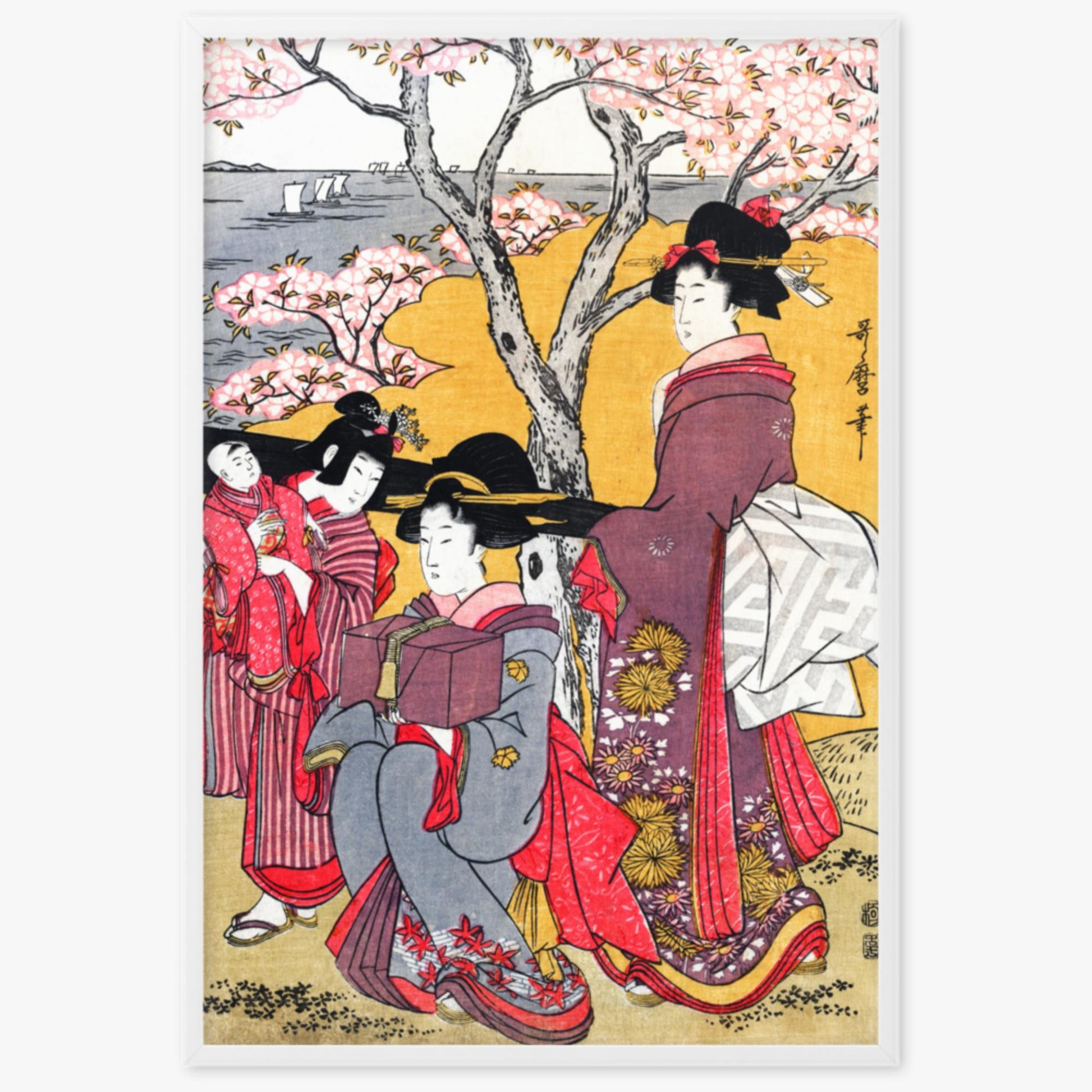 Kitagawa Utamaro - Cherry-viewing at Gotenyama 61x91 cm Poster With White Frame