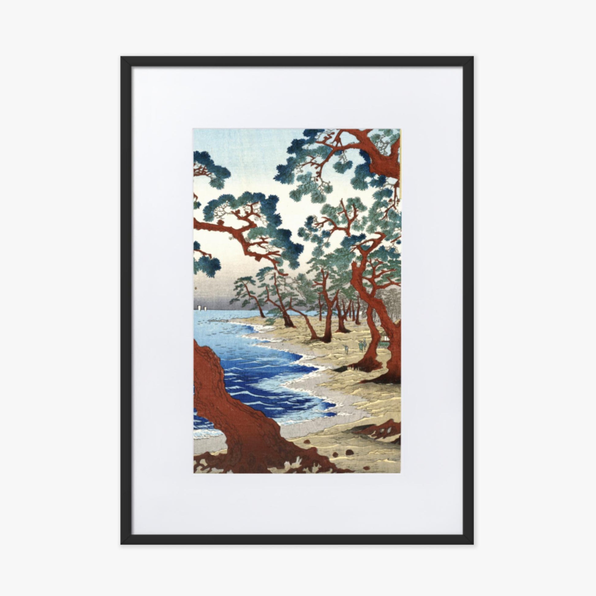 Utagawa Hiroshige - Maiko Beach in Harima Province 50x70 cm Poster With Black Frame