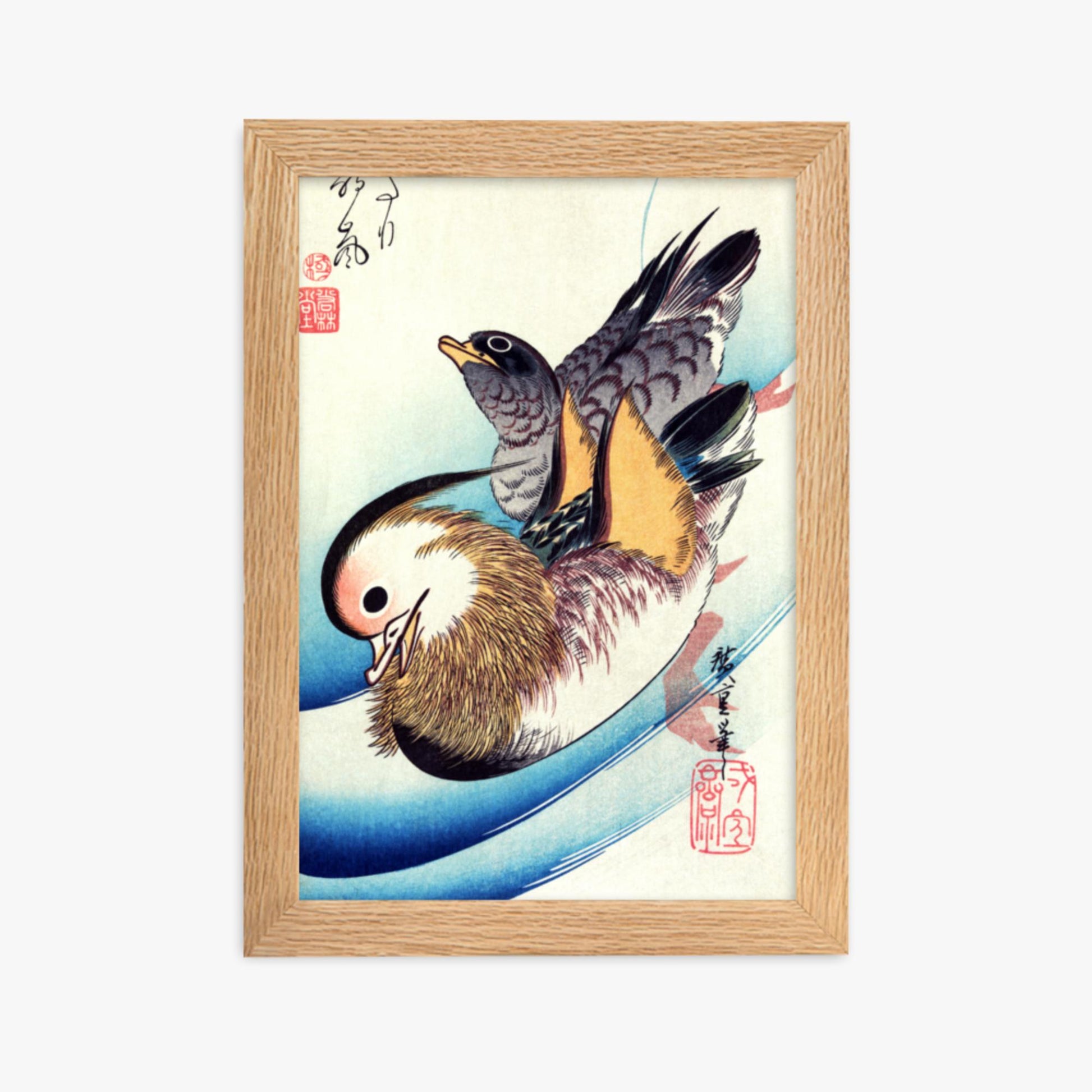 Utagawa Hiroshige - Two Mandarin Ducks 21x30 cm Poster With Oak Frame