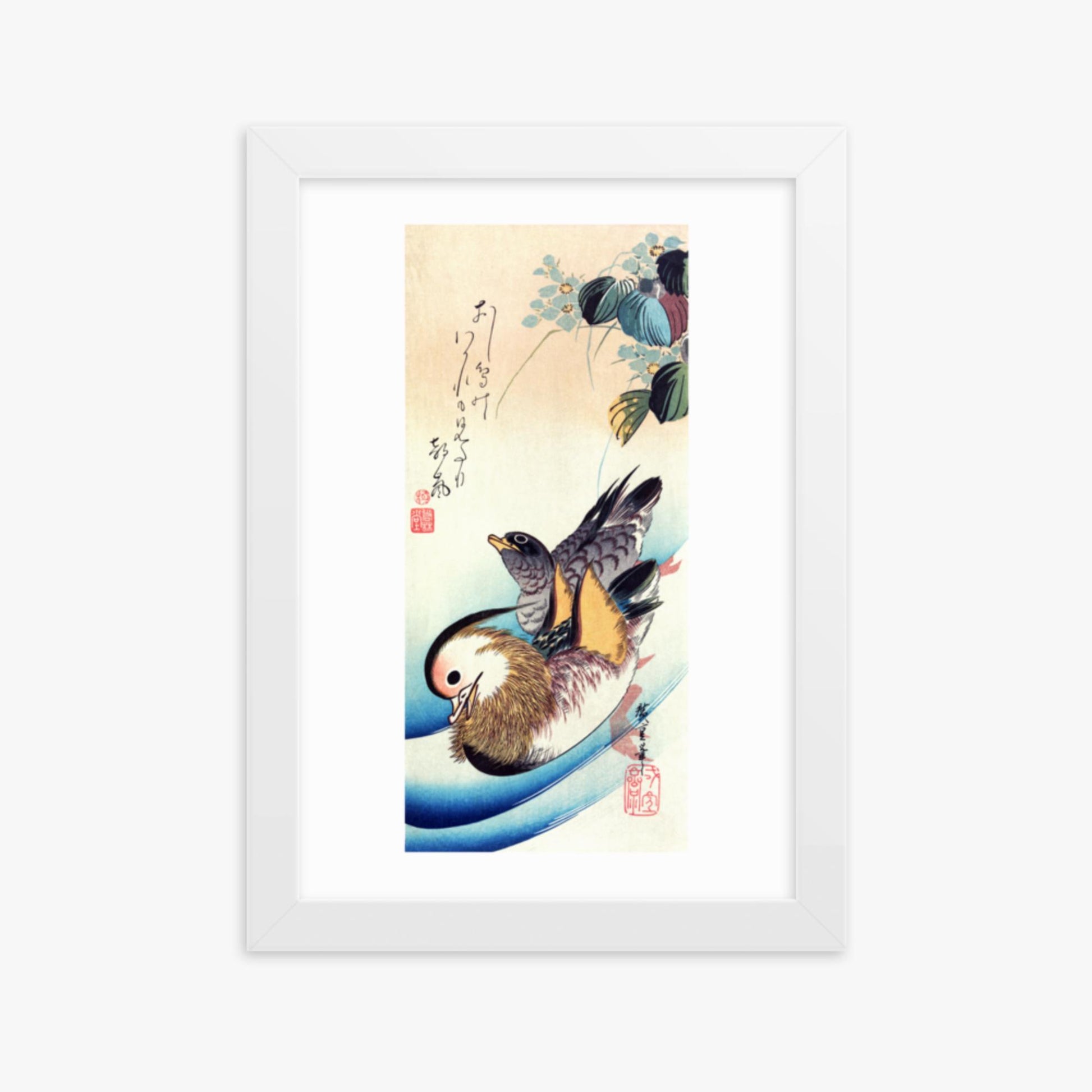 Utagawa Hiroshige - Two Mandarin Ducks 21x30 cm Poster With White Frame