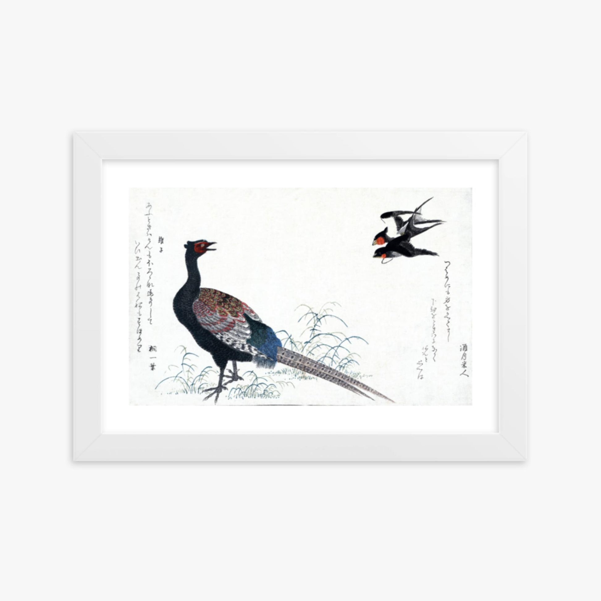 Utamaro Kitagawa - Swallows and Pheasant 21x30 cm Poster With White Frame