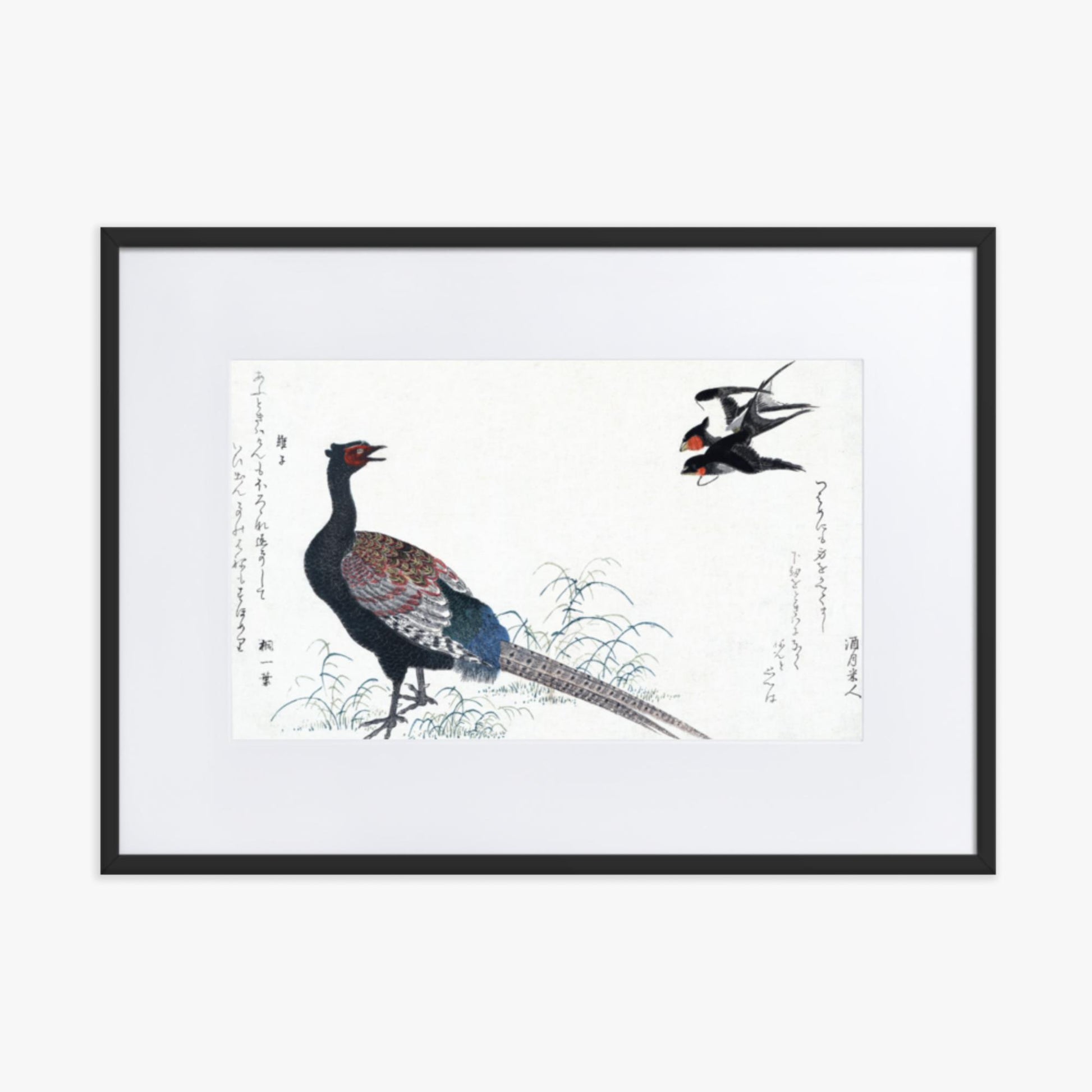 Utamaro Kitagawa - Swallows and Pheasant 50x70 cm Poster With Black Frame