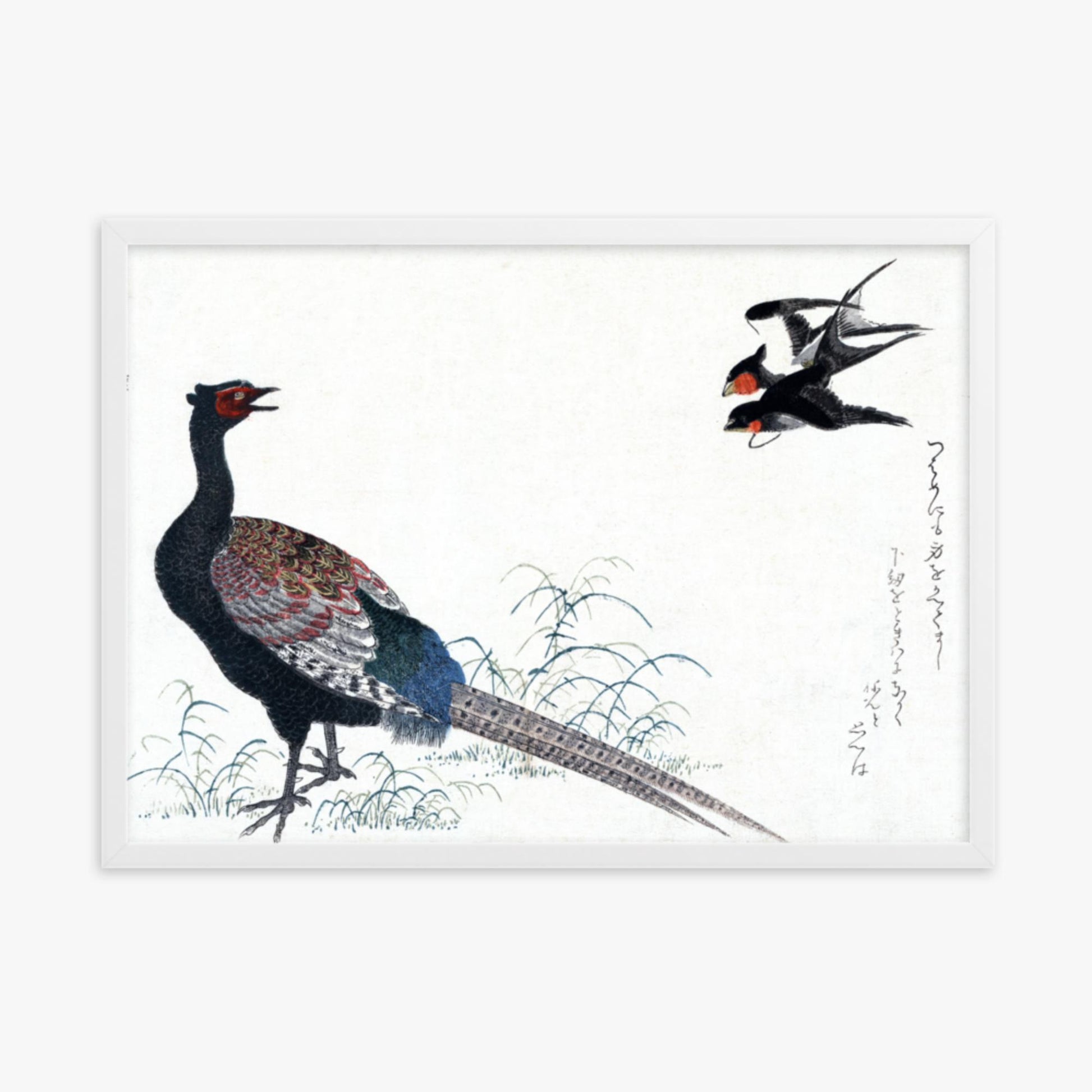 Utamaro Kitagawa - Swallows and Pheasant 50x70 cm Poster With White Frame