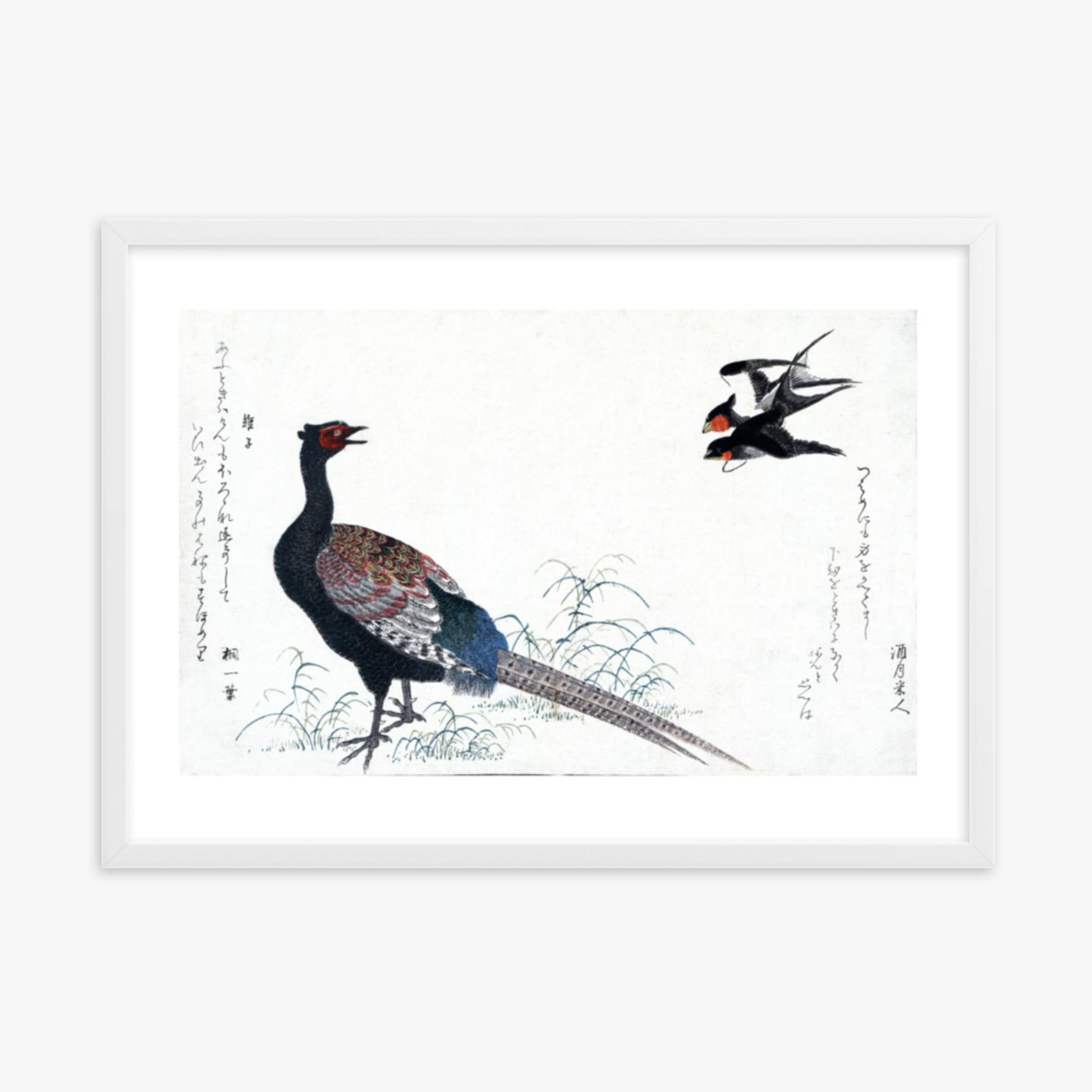 Utamaro Kitagawa - Swallows and Pheasant 50x70 cm Poster With White Frame