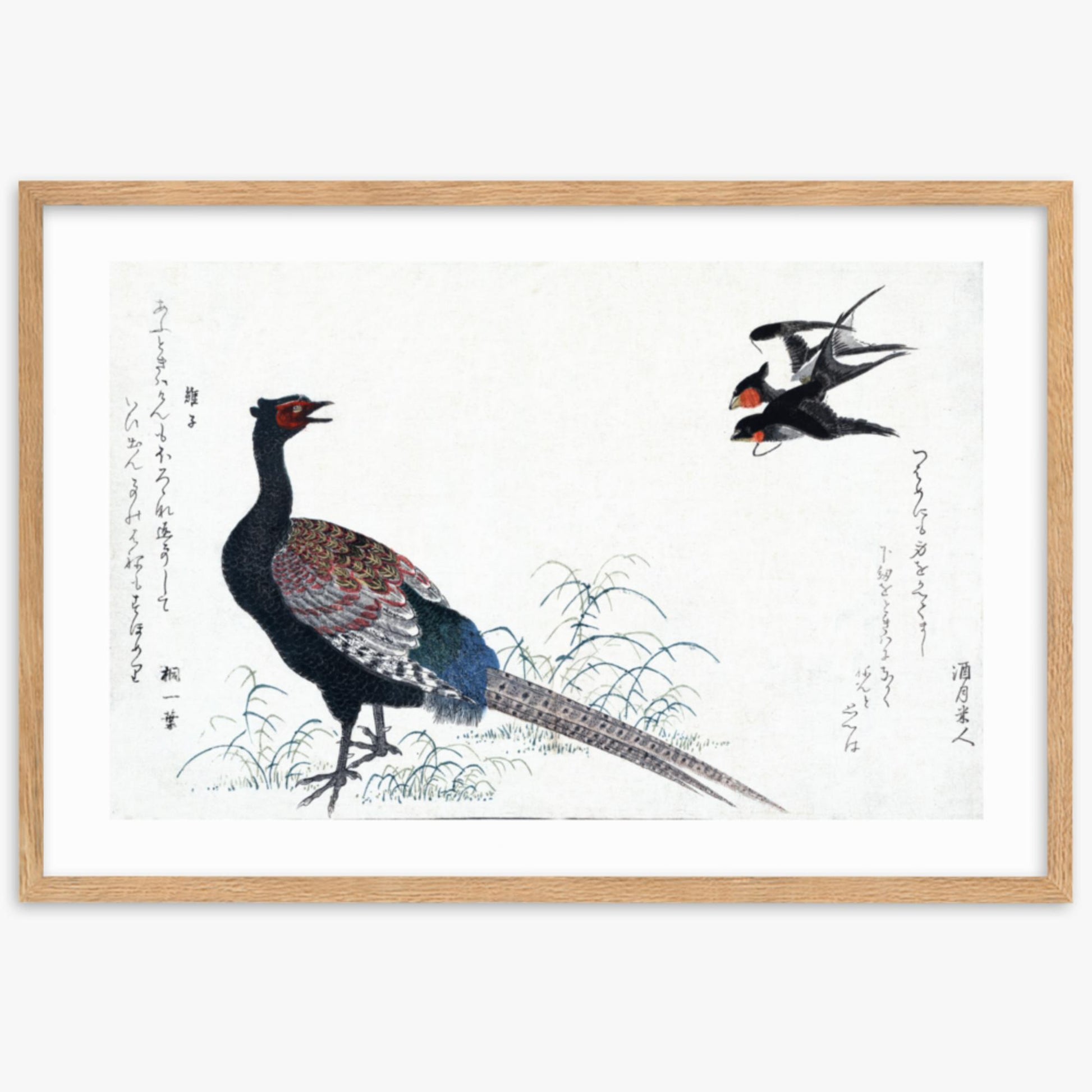 Utamaro Kitagawa - Swallows and Pheasant 61x91 cm Poster With Oak Frame