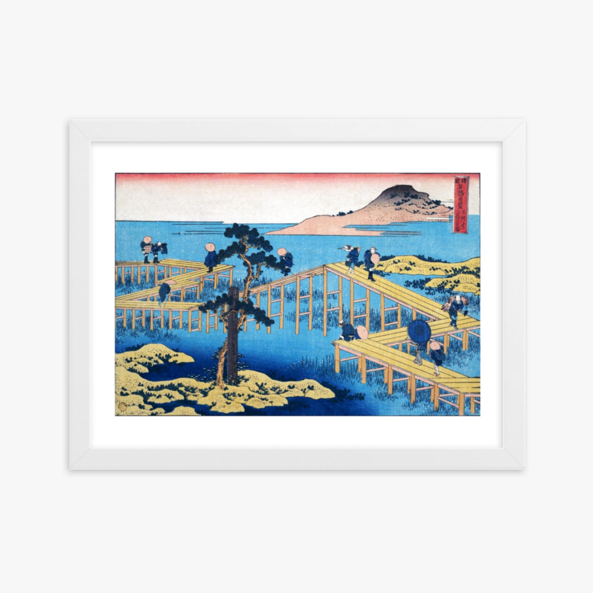 Katsushika Hokusai - Ancient View of Yatsuhashi in Mikawa Province 30x40 cm Poster With White Frame