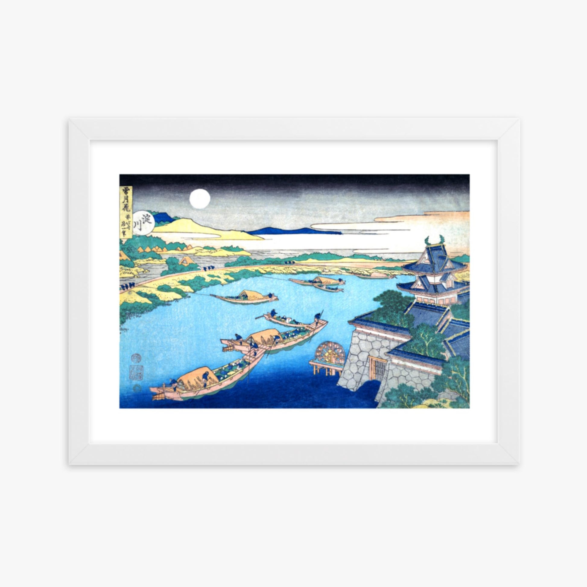 Katsushika Hokusai - Moonlight on the Yodo River 30x40 cm Poster With White Frame