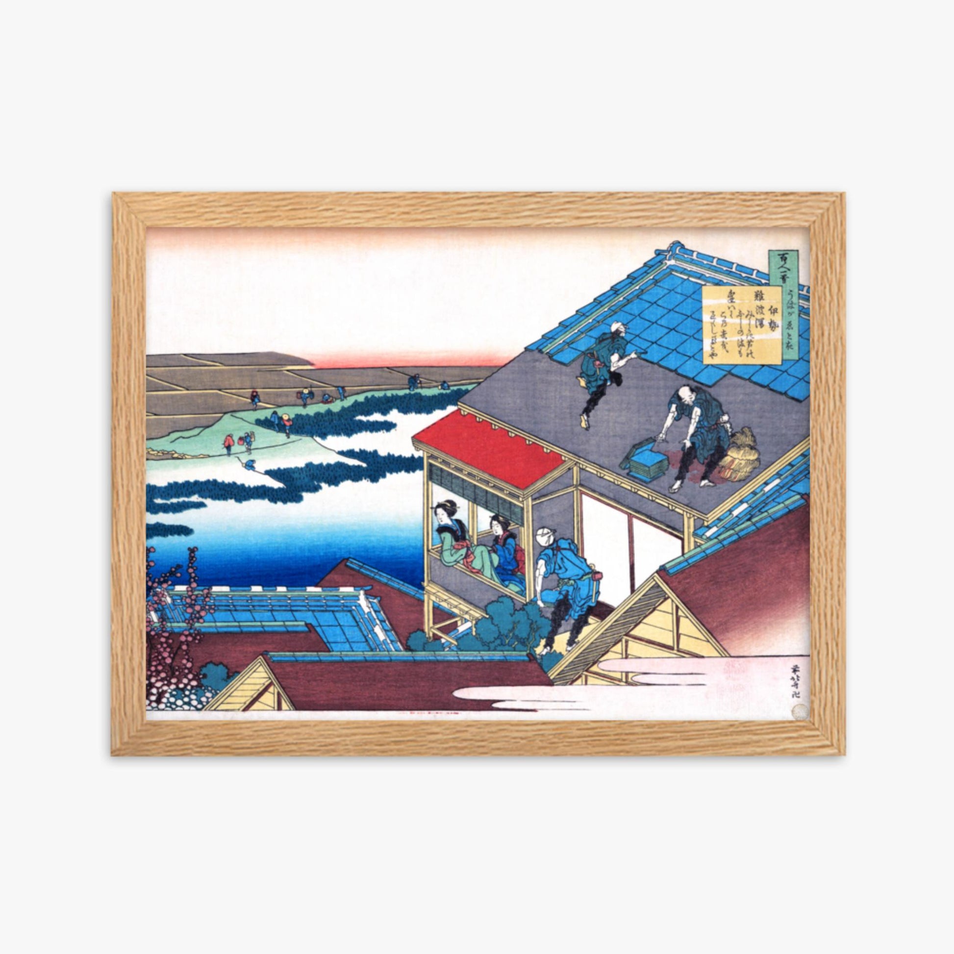 Katsushika Hokusai - Poem by Lady Ise 30x40 cm Poster With Oak Frame