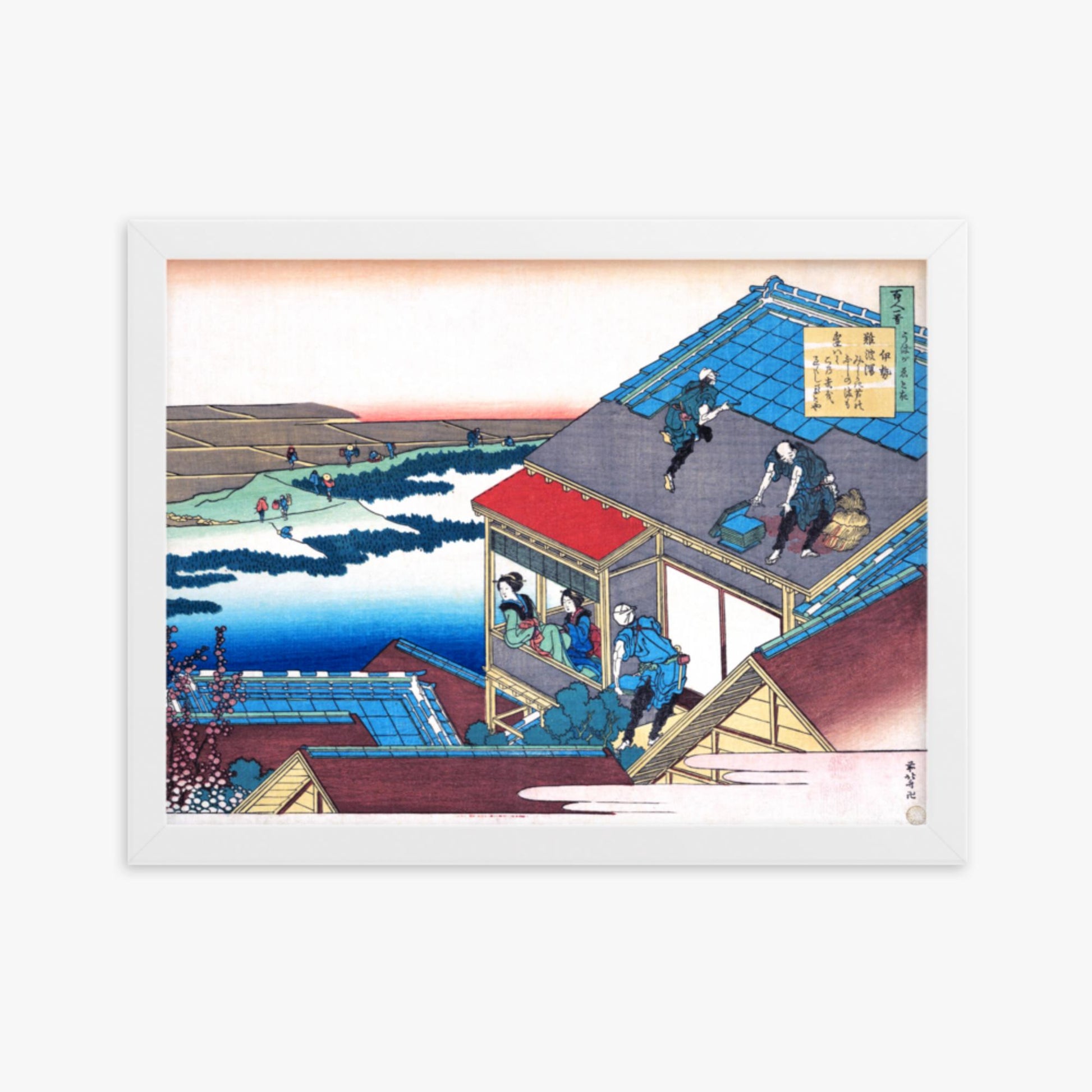 Katsushika Hokusai - Poem by Lady Ise 30x40 cm Poster With White Frame