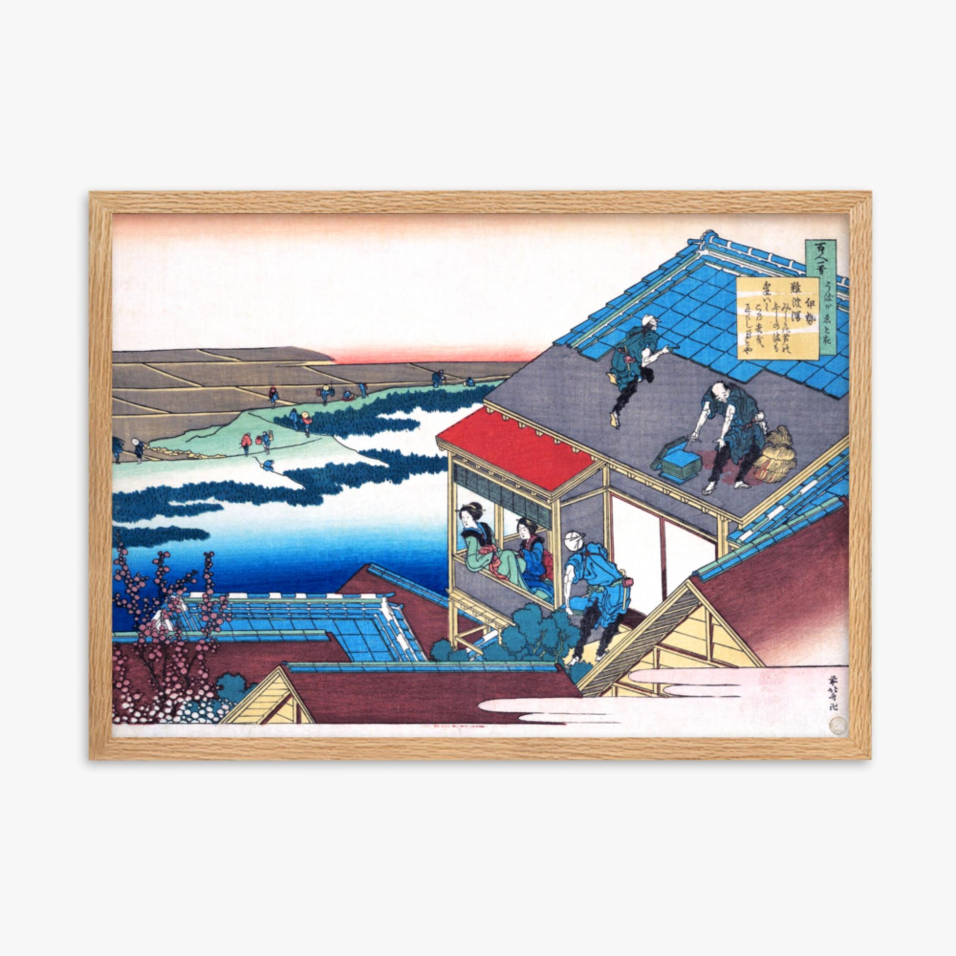 Katsushika Hokusai - Poem by Lady Ise 50x70 cm Poster With Oak Frame