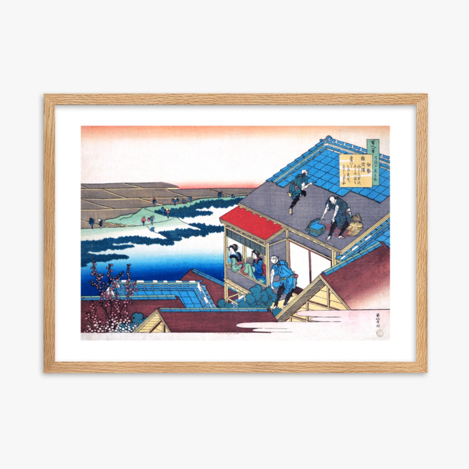 Katsushika Hokusai - Poem by Lady Ise 50x70 cm Poster With Oak Frame