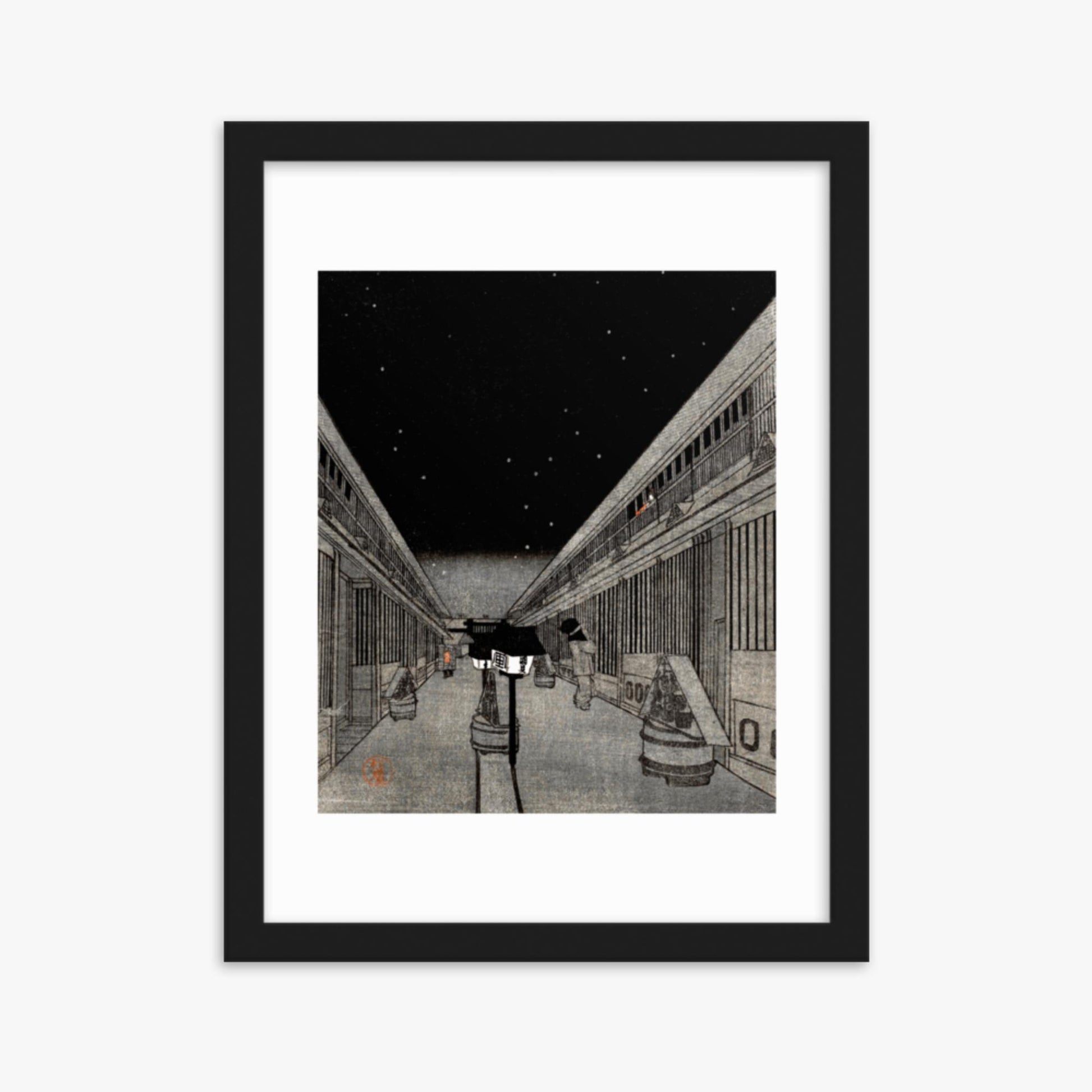 Utagawa Kunisada II - Main Street of the Yoshiwara on a Starlight Night 30x40 cm Poster With Black Frame