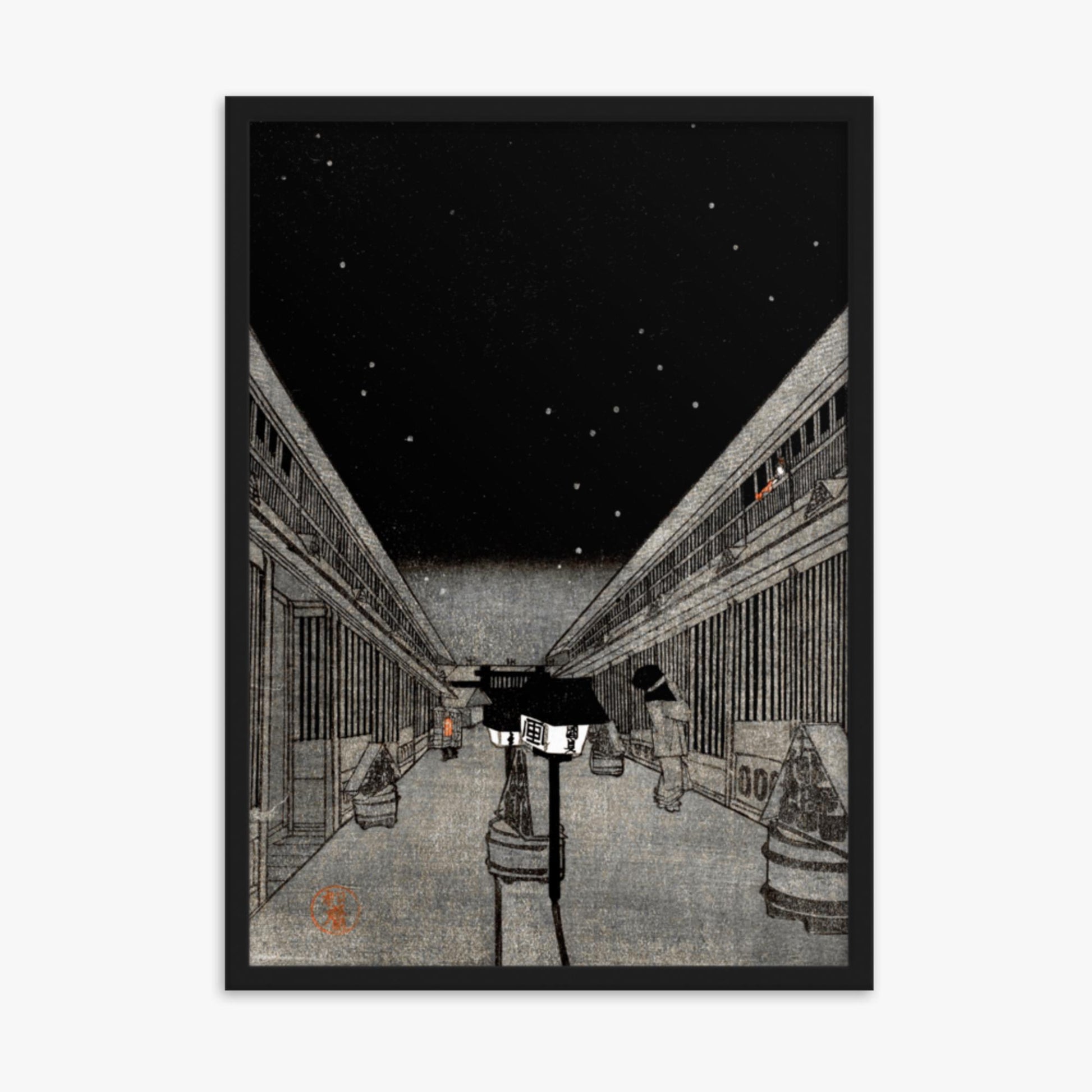 Utagawa Kunisada II - Main Street of the Yoshiwara on a Starlight Night 50x70 cm Poster With Black Frame