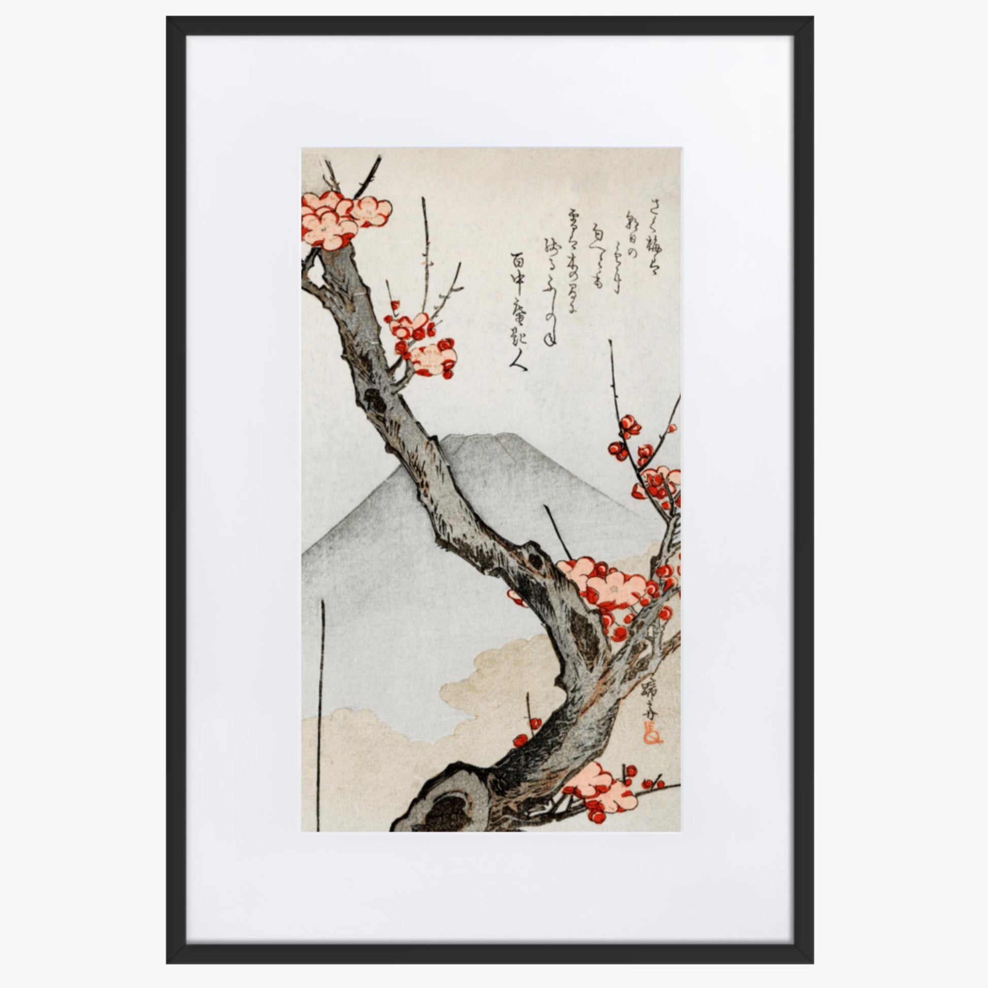 Teisai Hokuba - Mount Fuji and a Flowering Plum 61x91 cm Poster With Black Frame