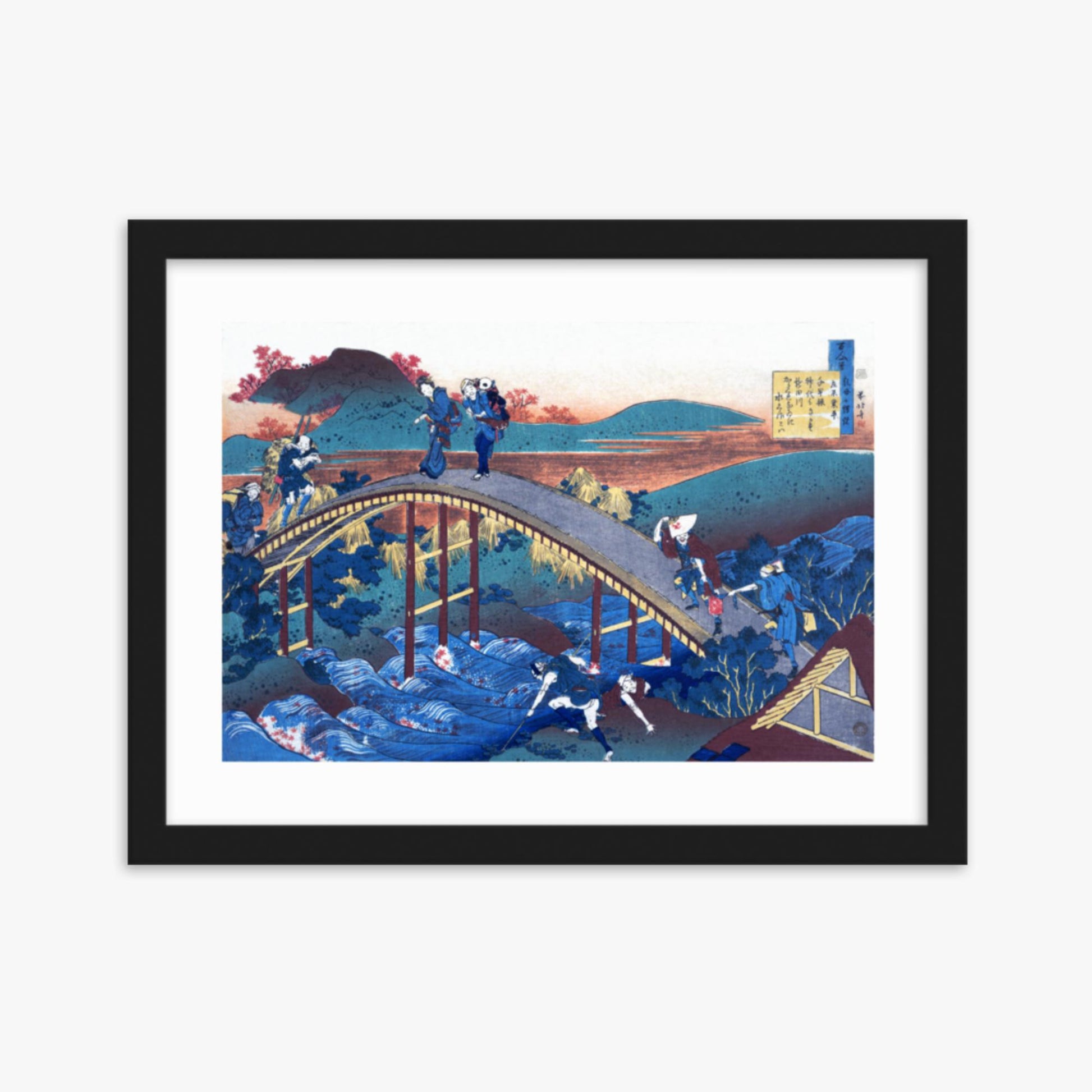 Katsushika Hokusai - Poem by Ariwara no Narihira 30x40 cm Poster With Black Frame