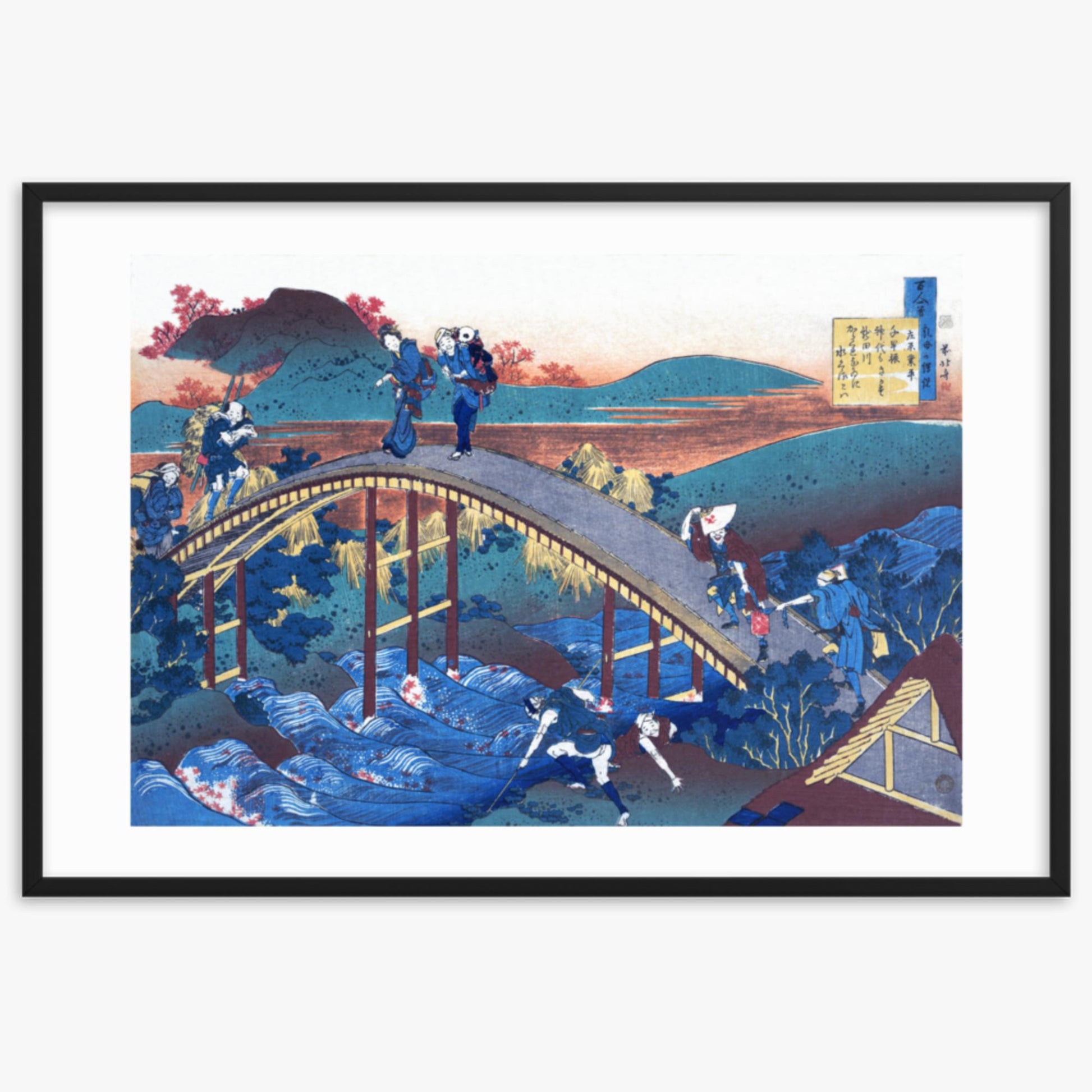 Katsushika Hokusai - Poem by Ariwara no Narihira 61x91 cm Poster With Black Frame