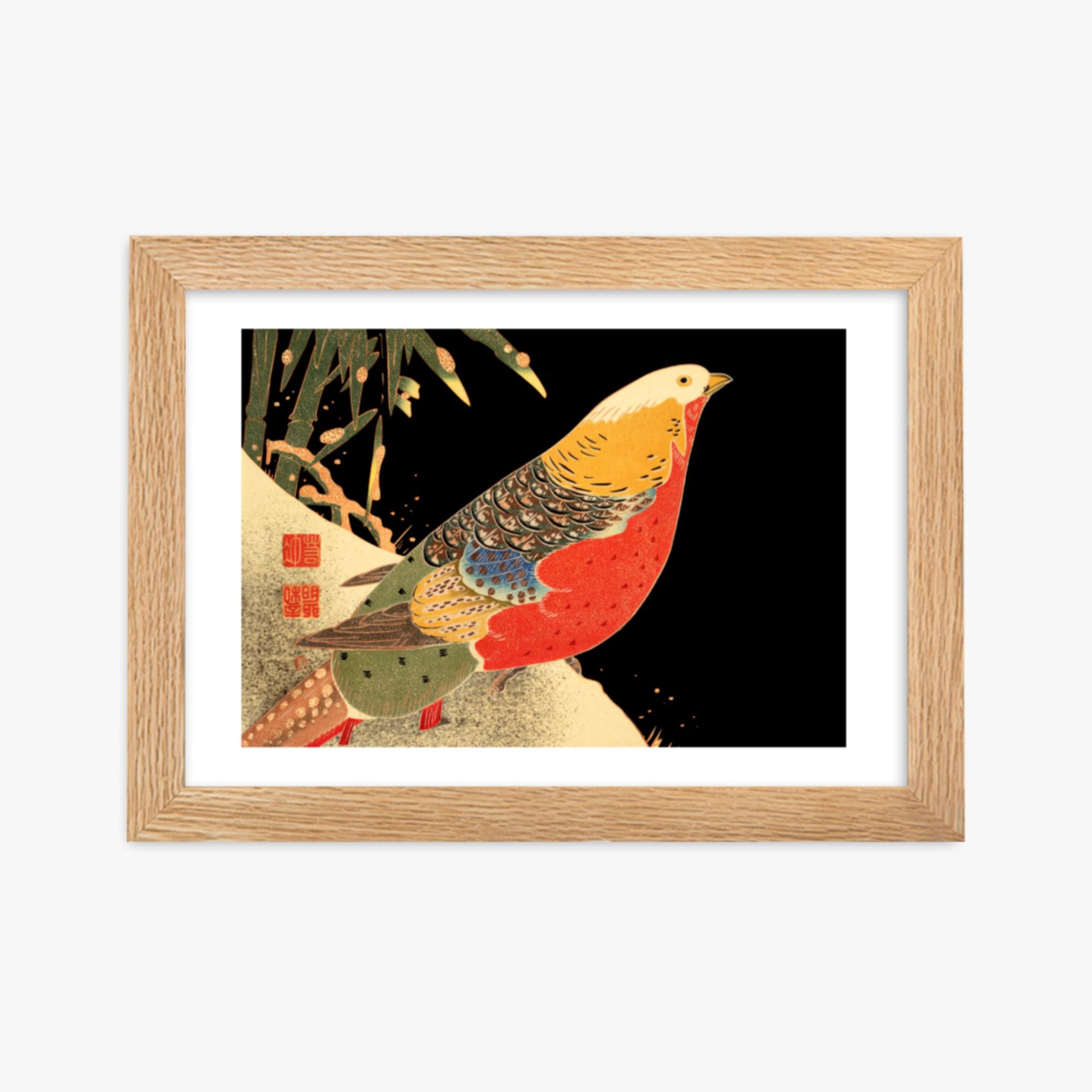 Ito Jakuchu - Golden Pheasant in the Snow 21x30 cm Poster With Oak Frame