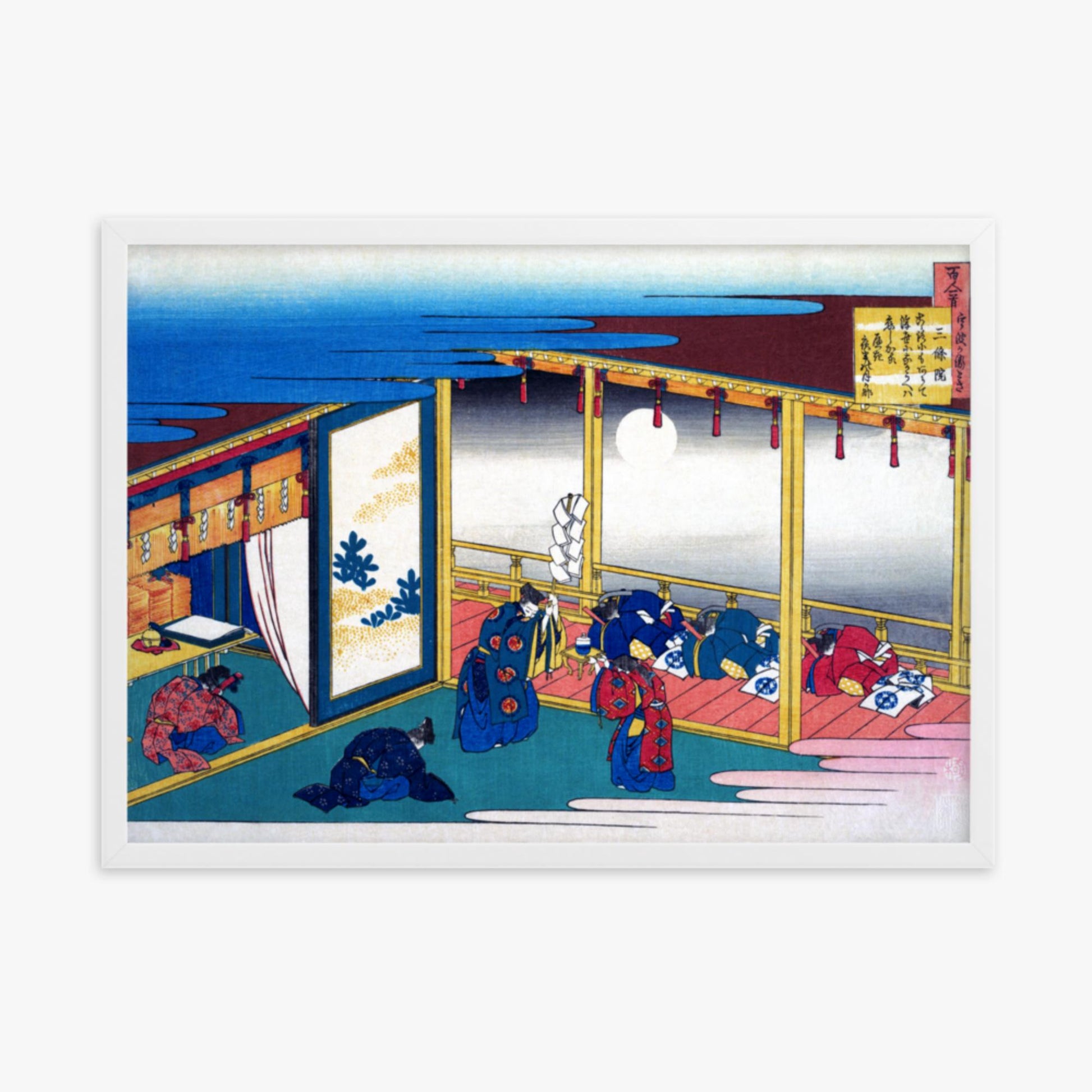 Katsushika Hokusai - Poem by Sanjō-in 50x70 cm Poster With White Frame