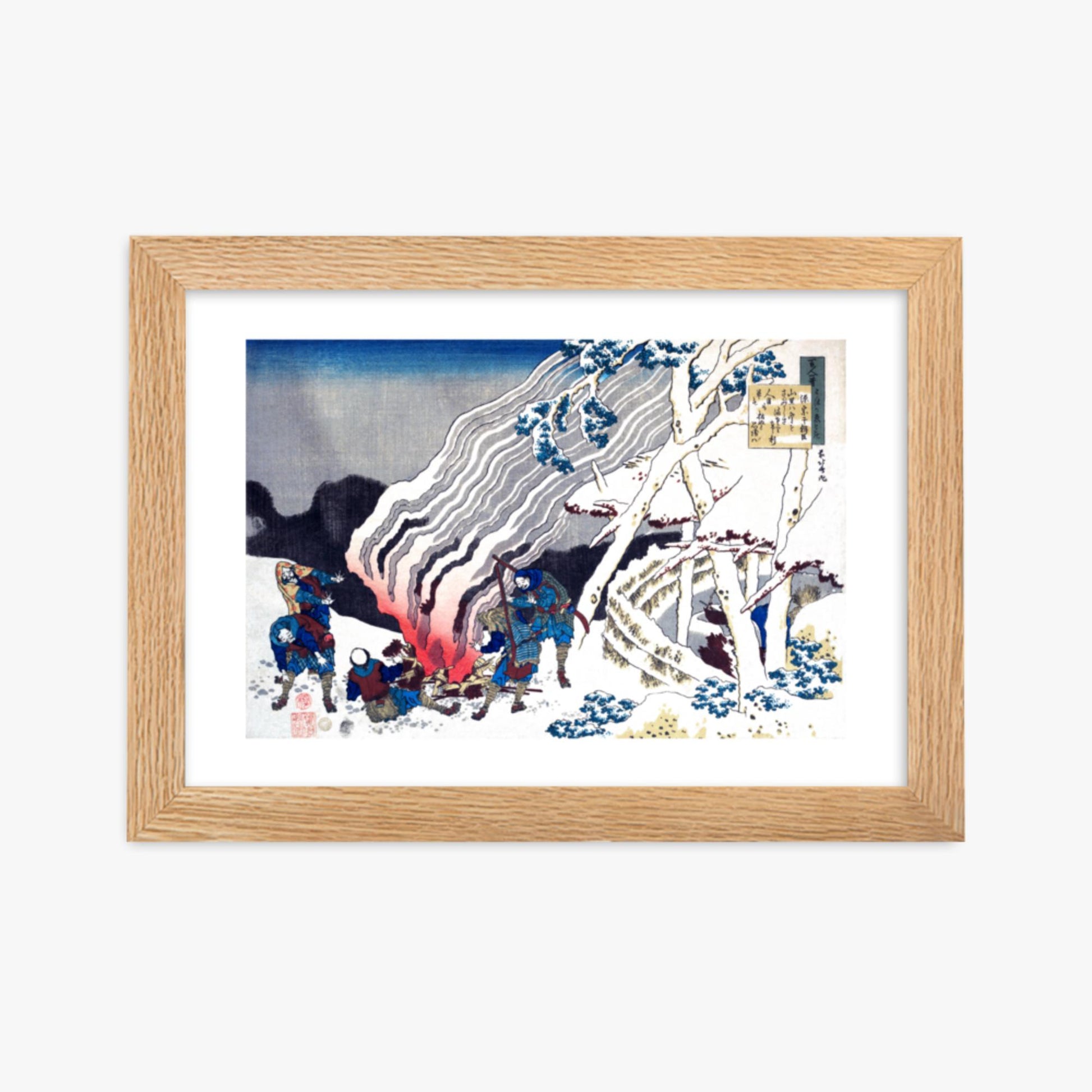 Katsushika Hokusai - Poem by Minamoto no Muneyuki Ason 21x30 cm Poster With Oak Frame