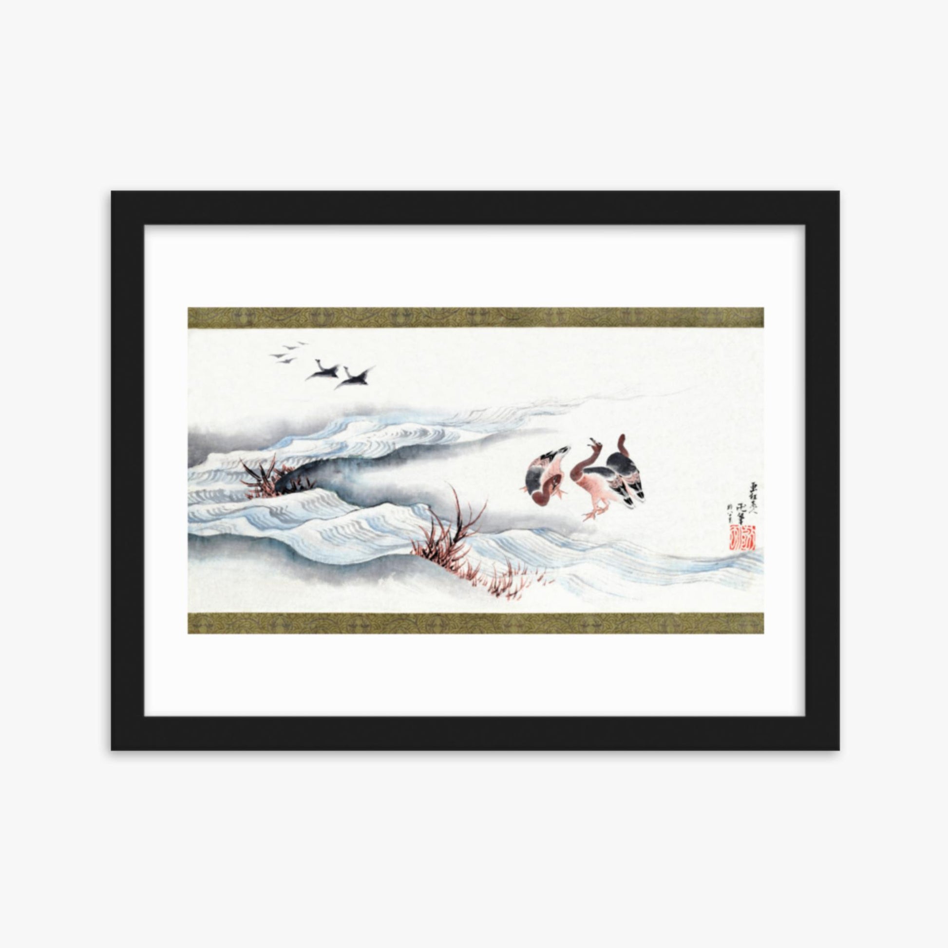 Katsushika Hokusai - Wild Geese and Water 30x40 cm Poster With Black Frame