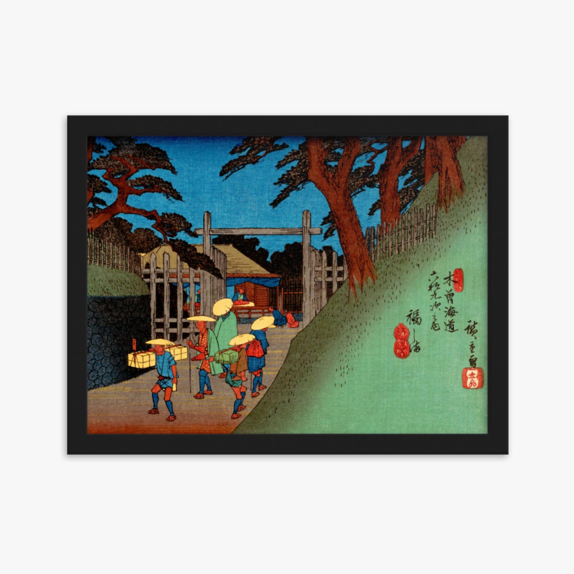 Utagawa Hiroshige - Fukushima Station 30x40 cm Poster With Black Frame