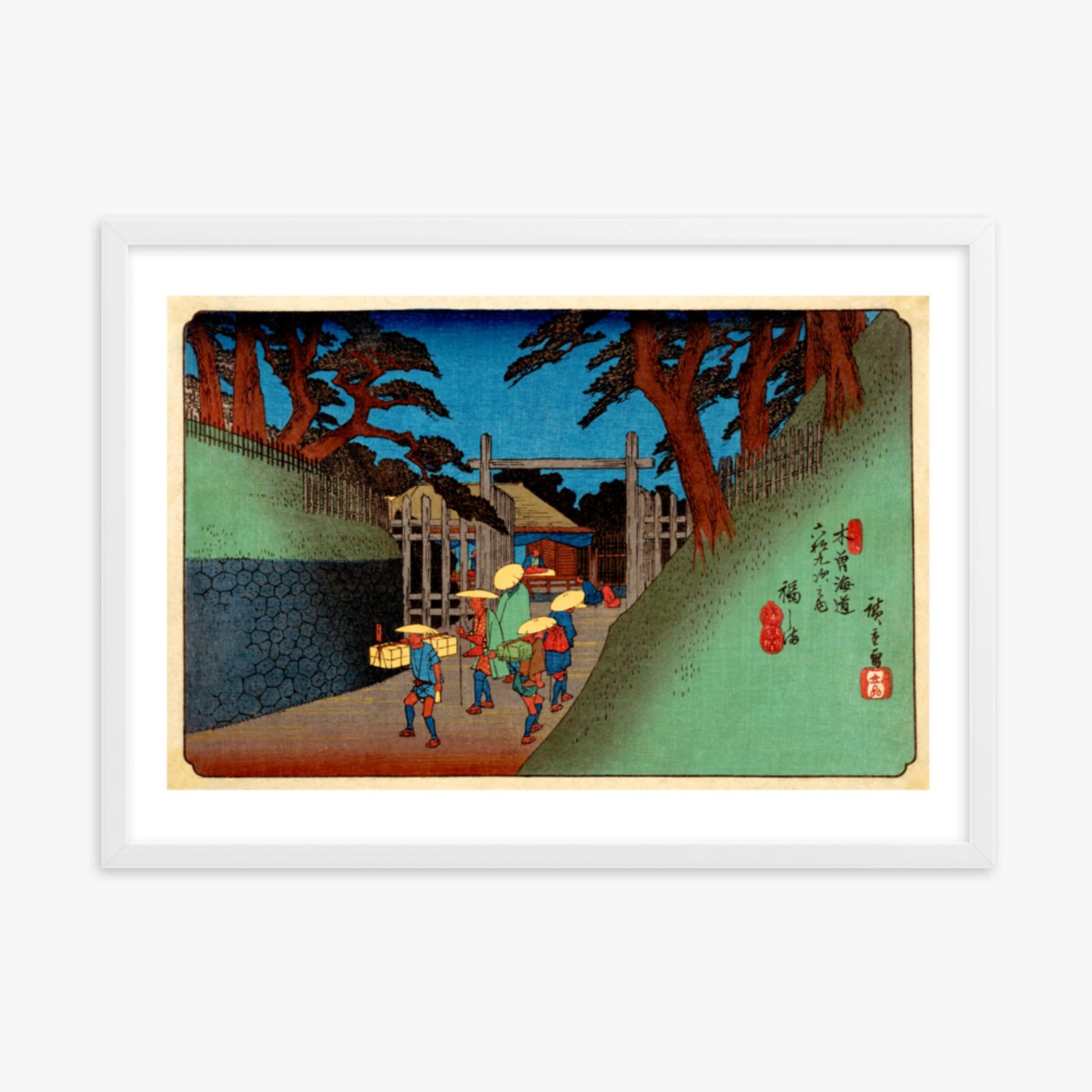 Utagawa Hiroshige - Fukushima Station 50x70 cm Poster With White Frame