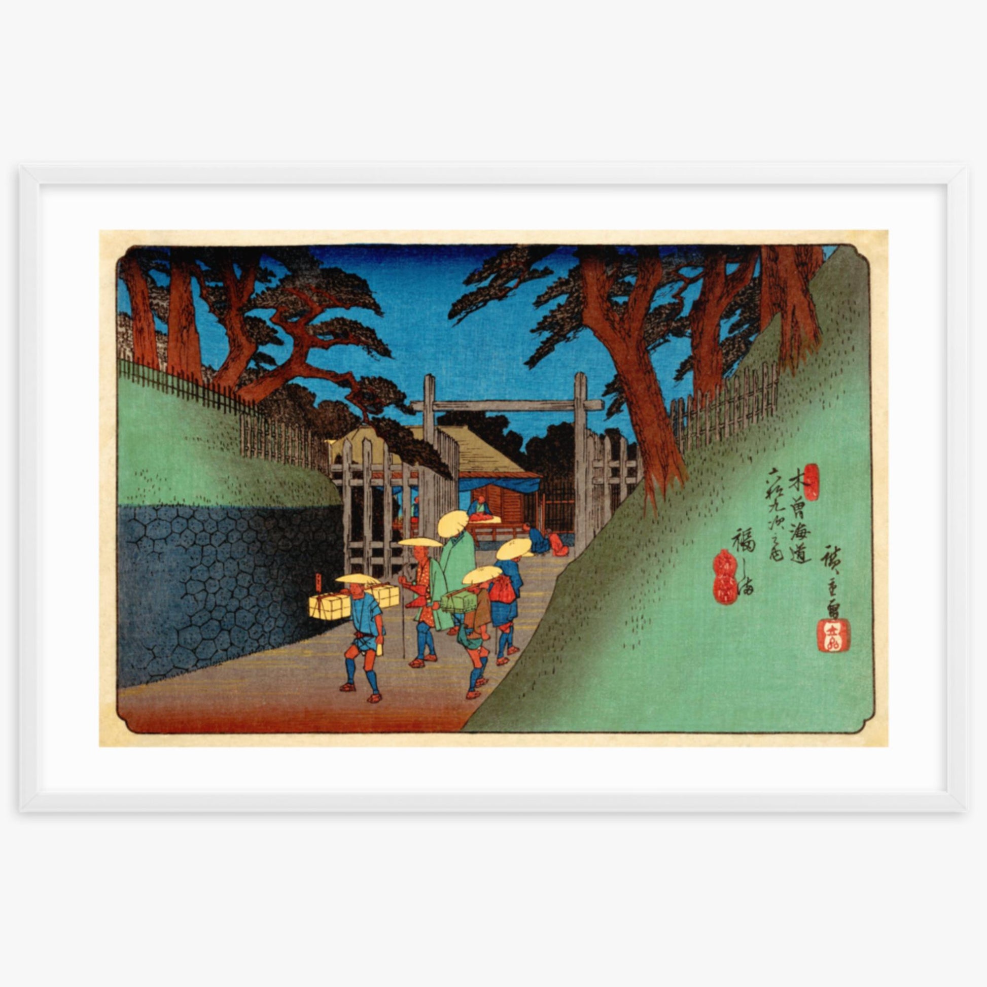 Utagawa Hiroshige - Fukushima Station 61x91 cm Poster With White Frame