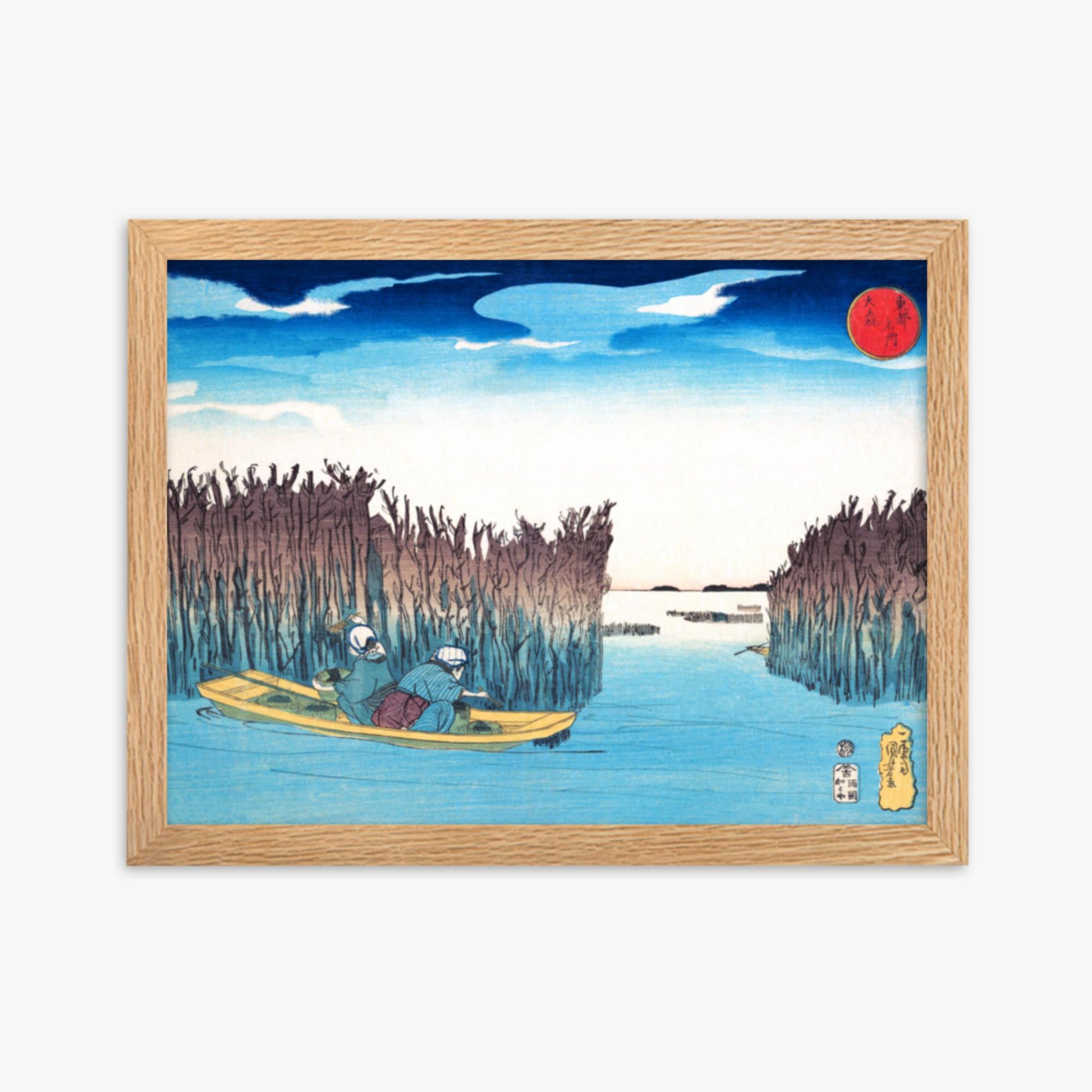 Utagawa Kuniyoshi - Seaweed Gatherers at Omori 30x40 cm Poster With Oak Frame