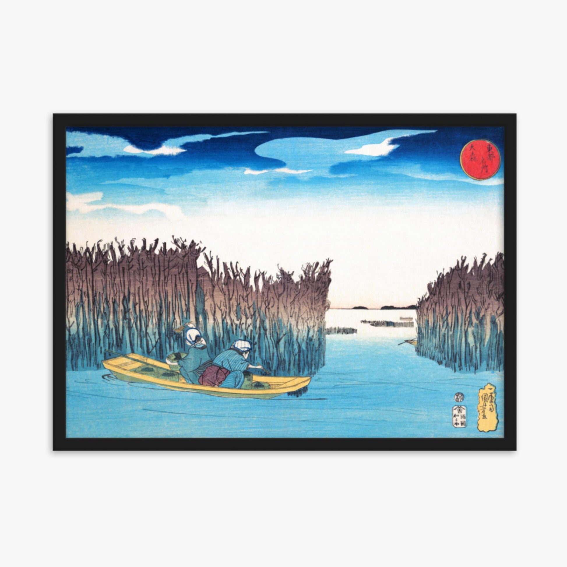 Utagawa Kuniyoshi - Seaweed Gatherers at Omori 50x70 cm Poster With Black Frame