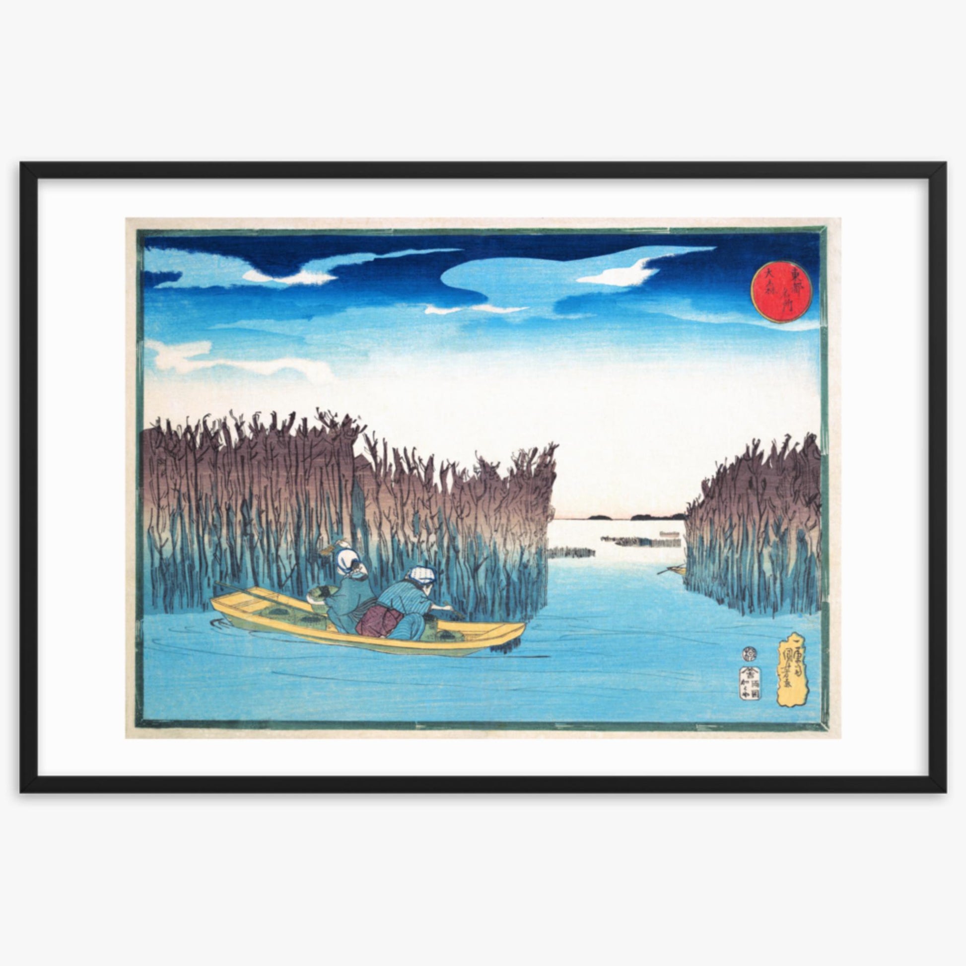 Utagawa Kuniyoshi - Seaweed Gatherers at Omori 61x91 cm Poster With Black Frame