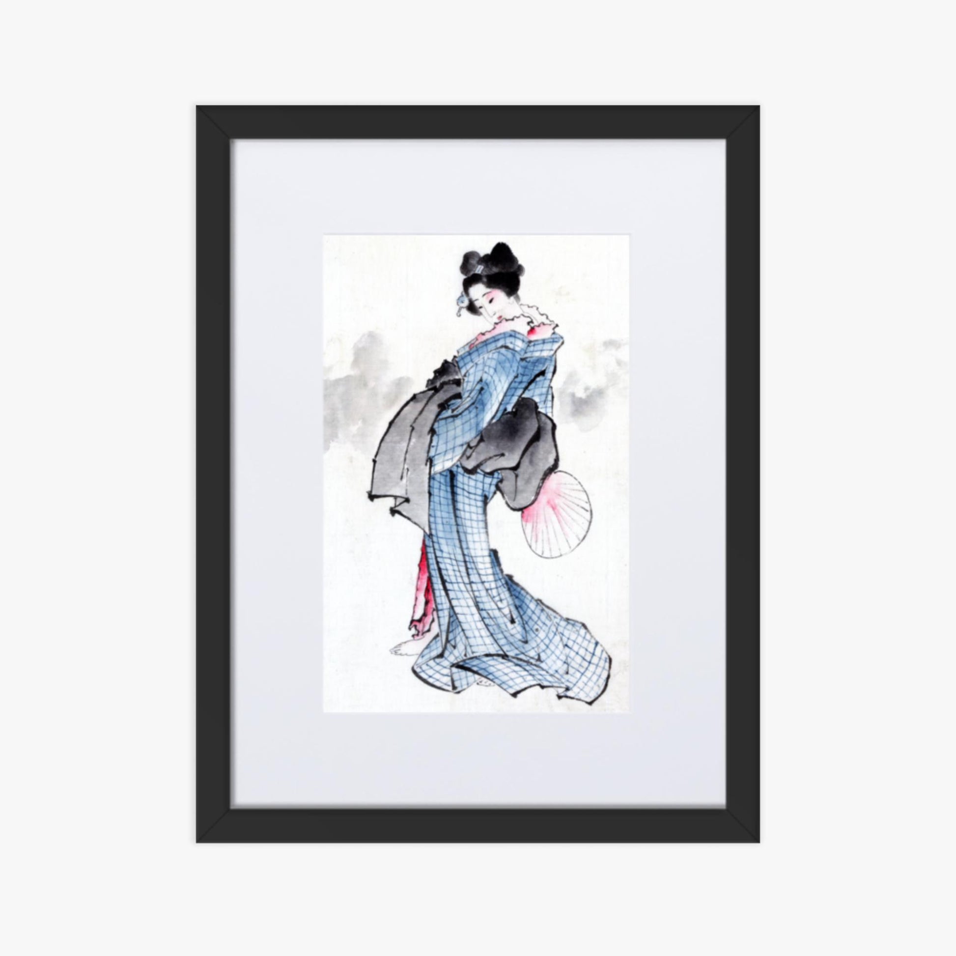 Katsushika Hokusai - Illustration of a Japanese Woman in Kimono 30x40 cm Poster With Black Frame