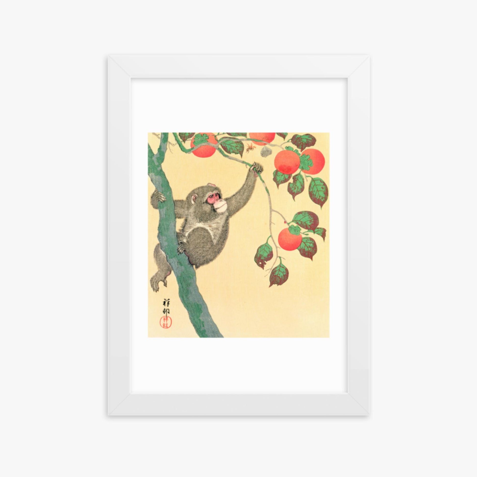 Ohara Koson: Monkey in a Persimmon - 21x30 cm Poster With White Frame