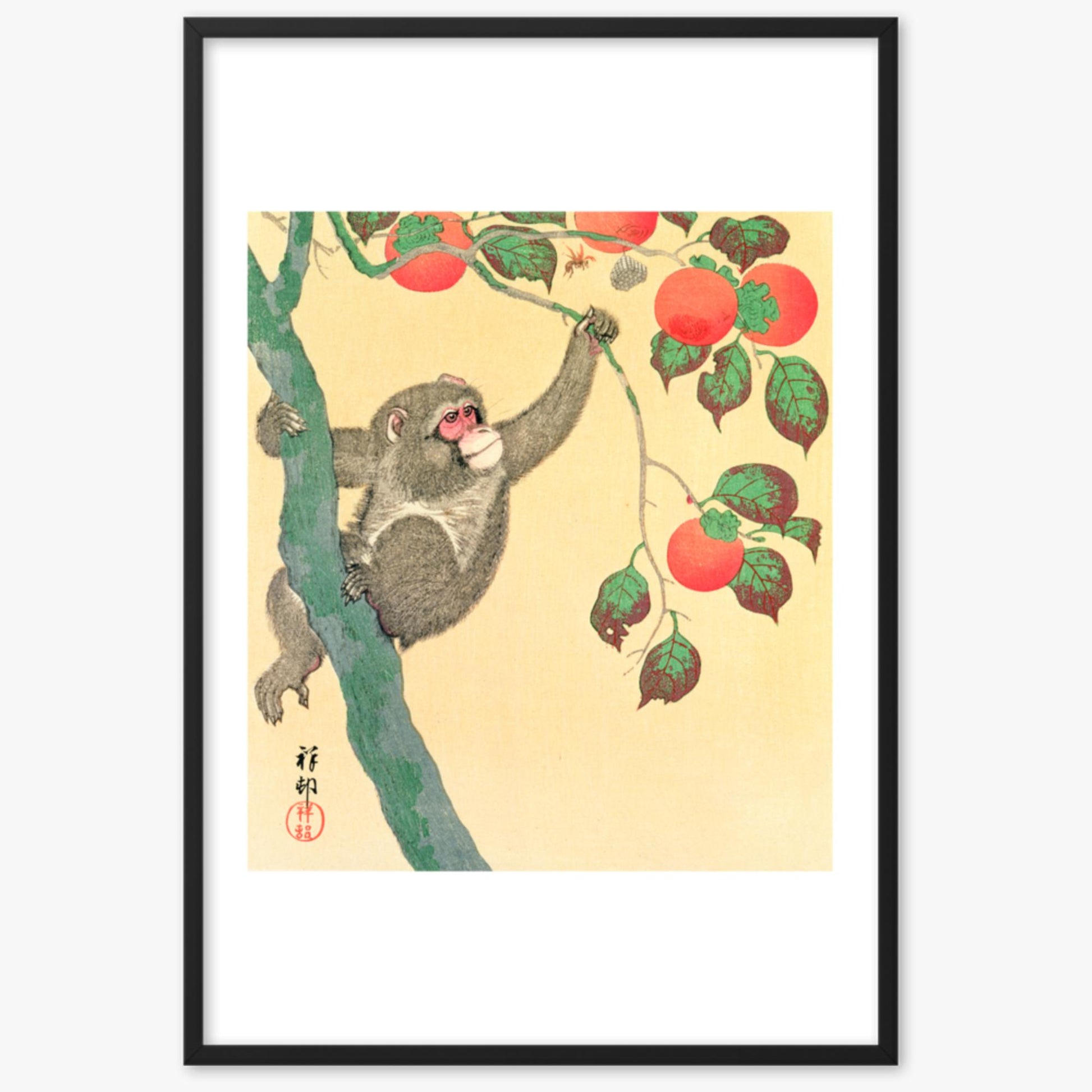 Ohara Koson: Monkey in a Persimmon - 61x91 cm Poster With Black Frame