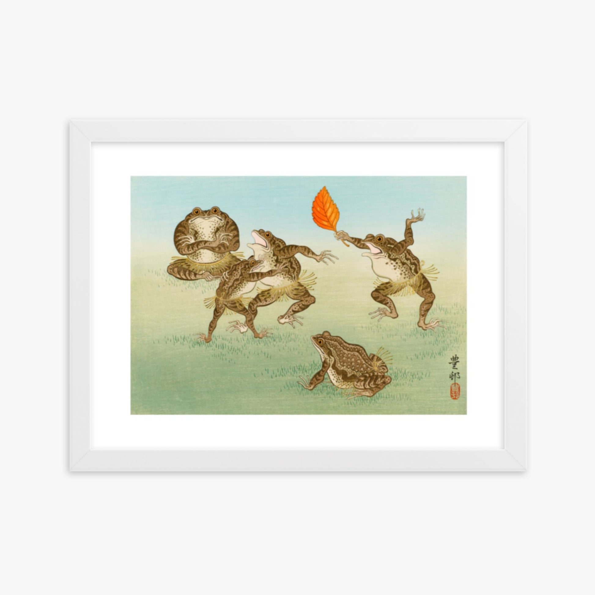 Ohara Koson: Sumo-Wrestling Toads - 30x40 cm Poster With White Frame