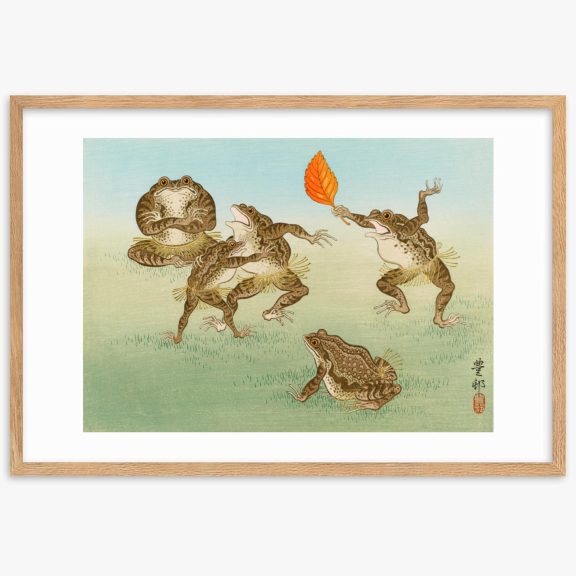 Ohara Koson: Sumo-Wrestling Toads - 61x91 cm Poster With Oak Frame