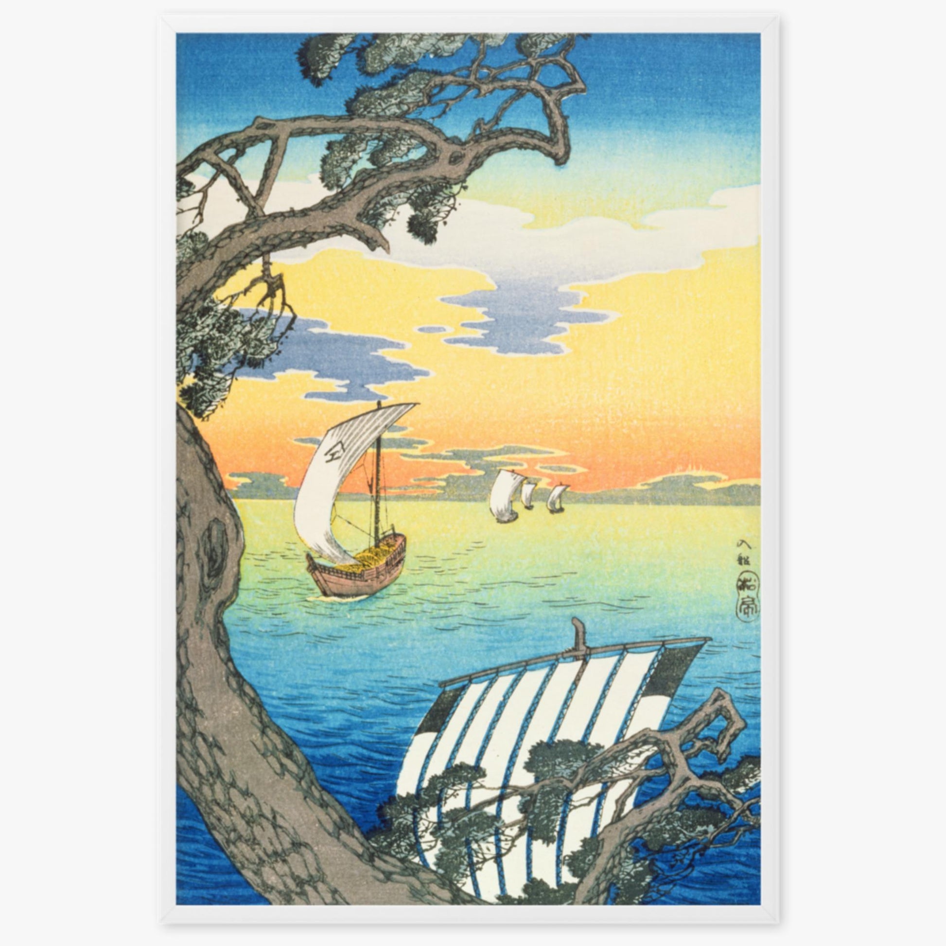 Takahashi Hiroaki: Returning Boats - 61x91 cm Poster With White Frame