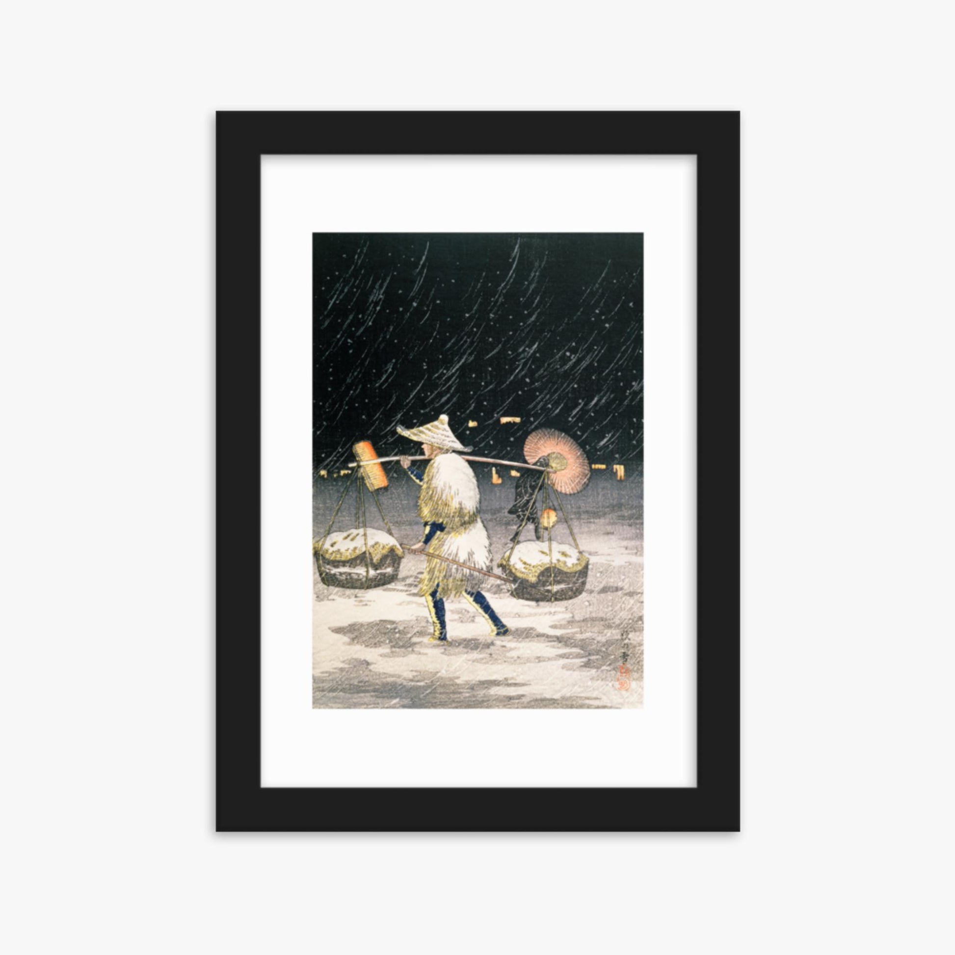 Takahashi Hiroaki: Night Snow - 21x30 cm Poster With Black Frame