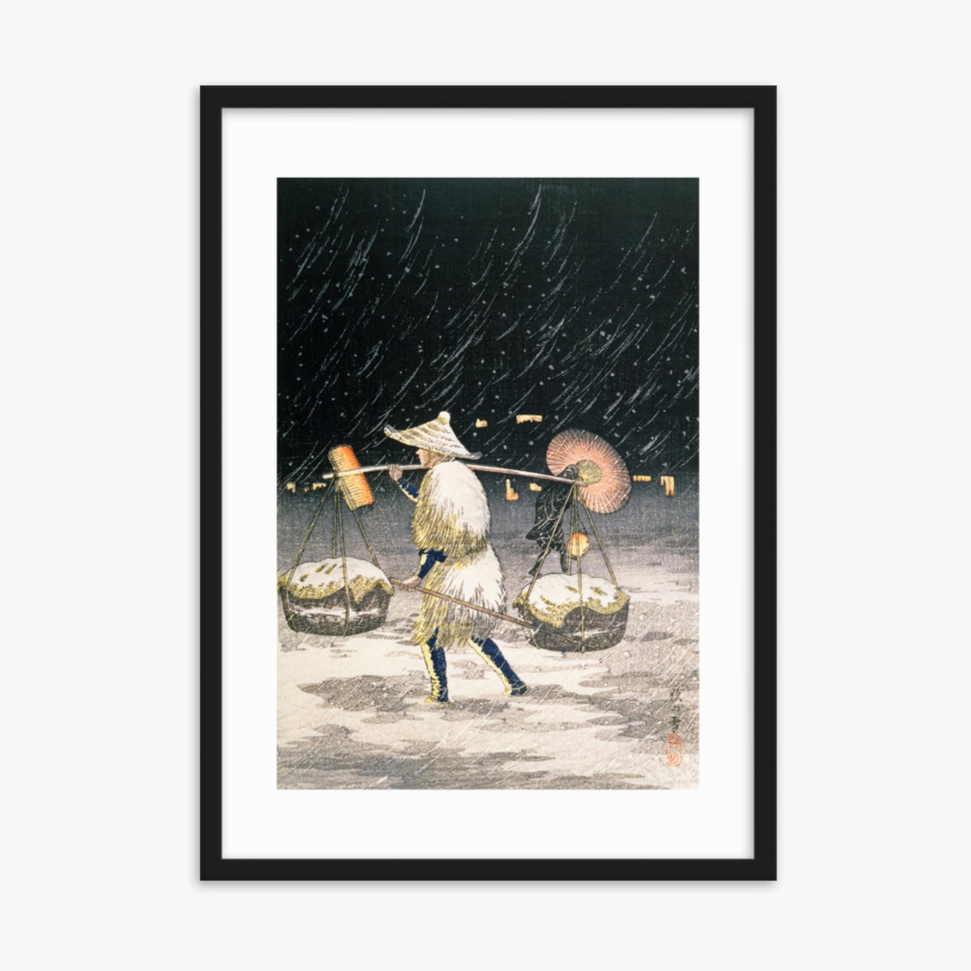 Takahashi Hiroaki: Night Snow - 50x70 cm Poster With Black Frame