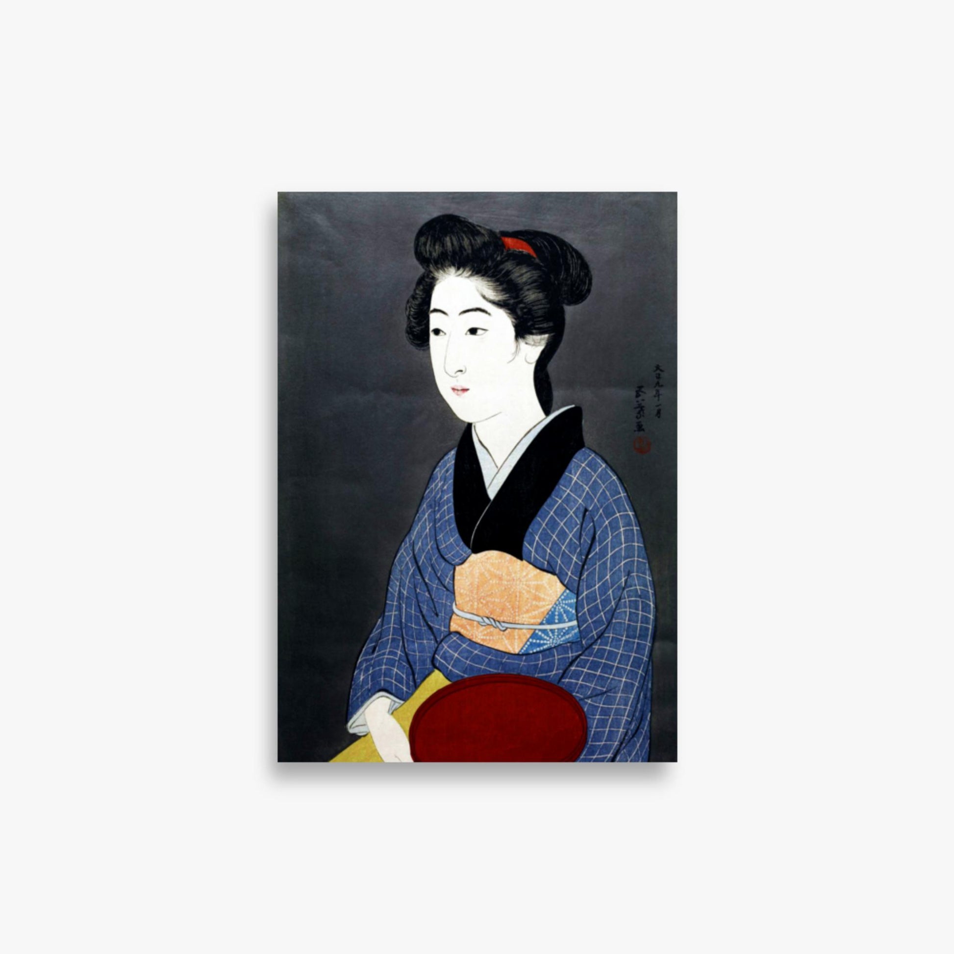 Goyō Hashiguchi: A waitress with a red tray - 21x30 cm Poster