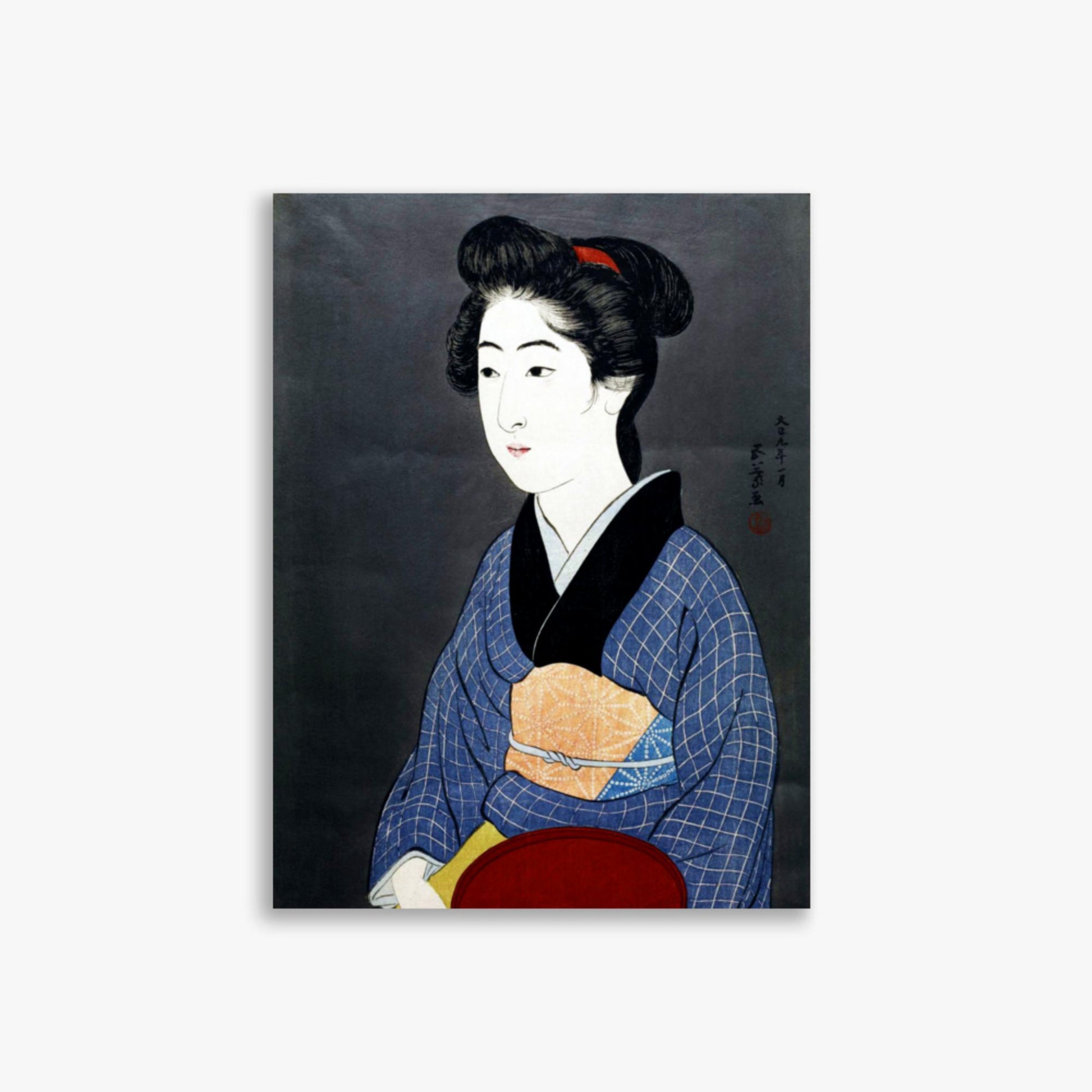 Goyō Hashiguchi: A waitress with a red tray - 30x40 cm Poster