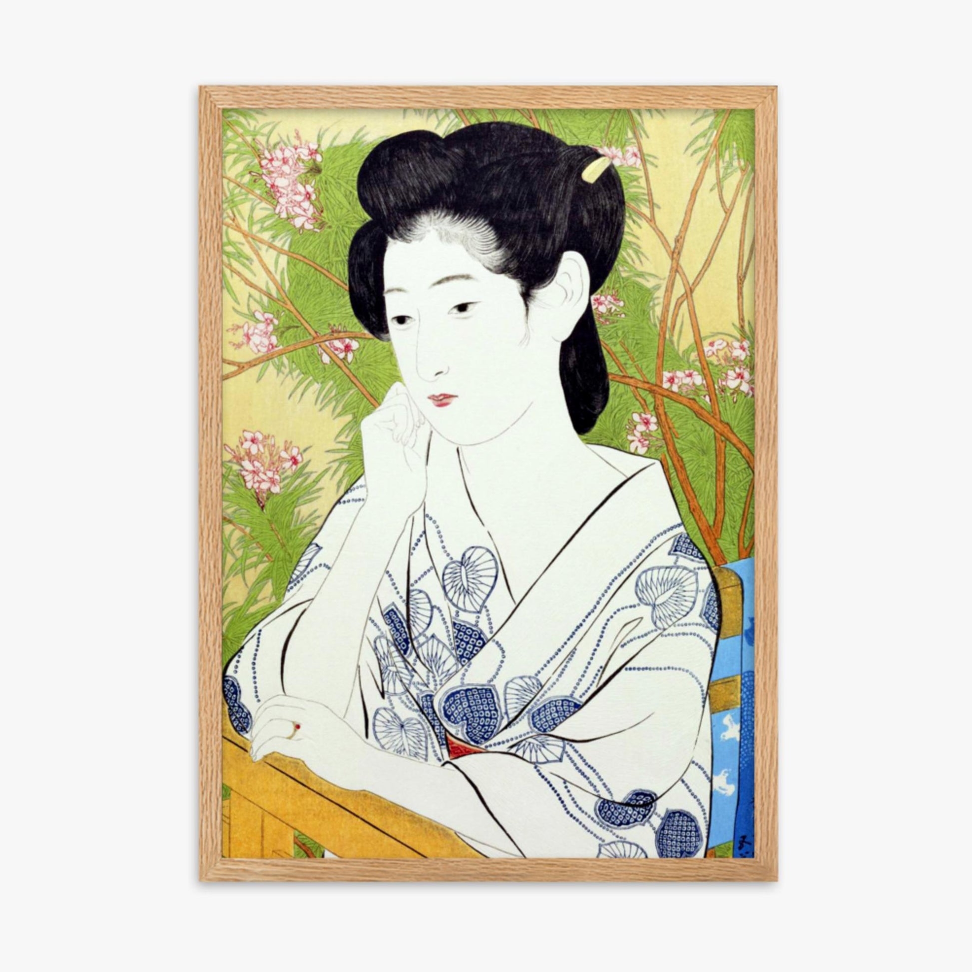 Goyō Hashiguchi: At a hot springs inn - 50x70 cm Poster With Oak Frame